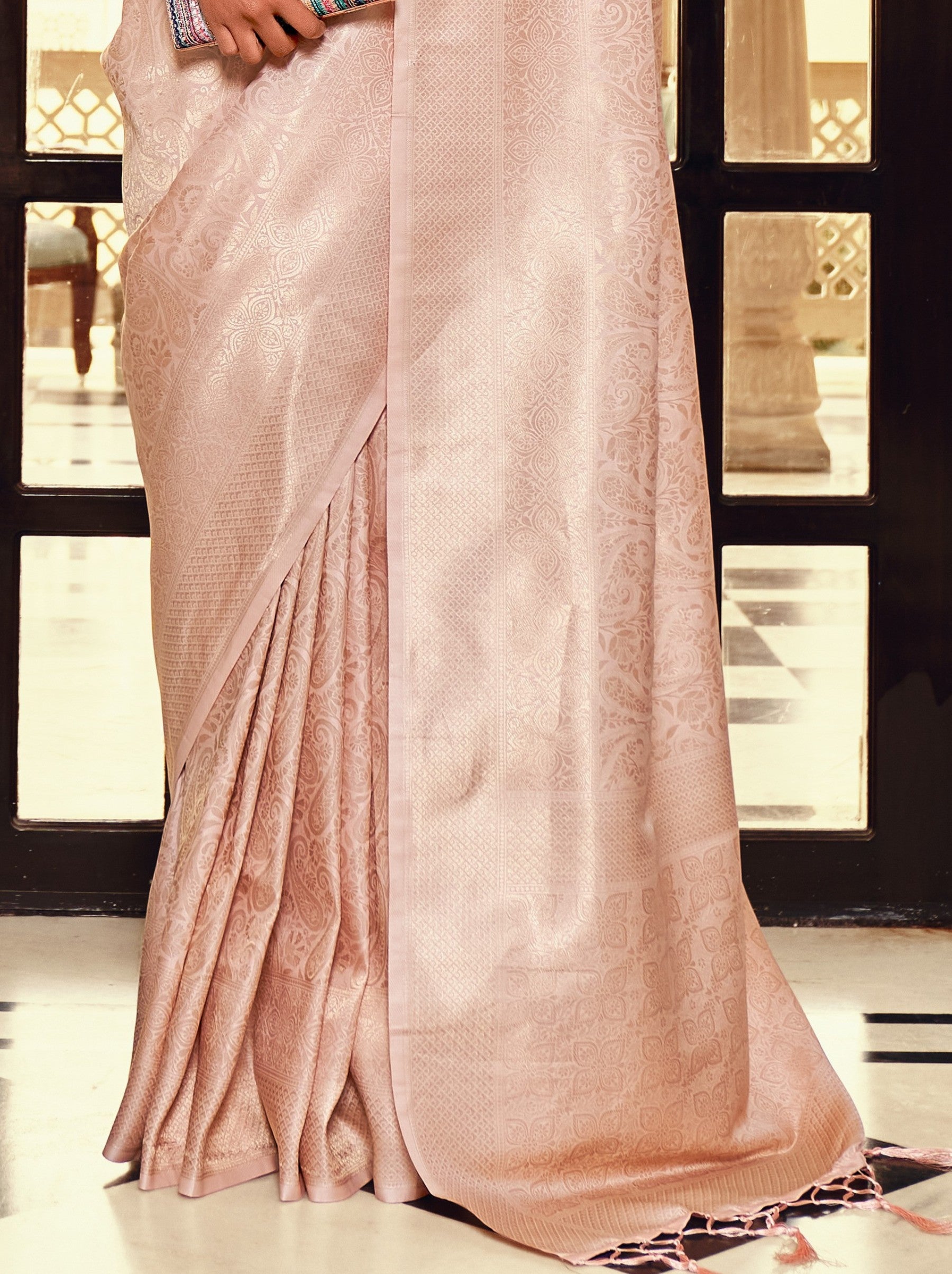 Carnation Pink Kanchivaram Silk Celebration Saree - TrendOye
