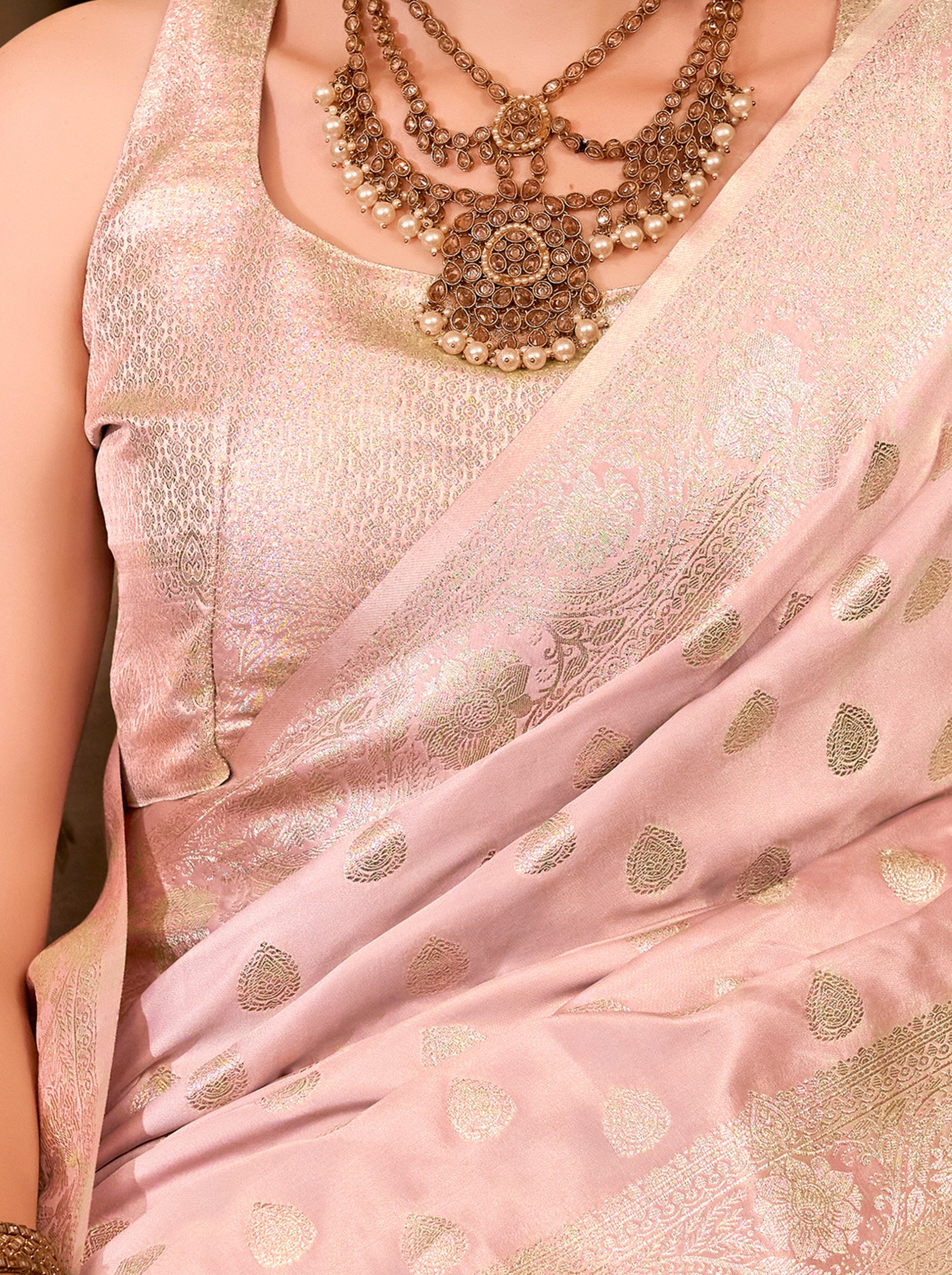 Carnation Pink Pastel Soft Satin Silk Saree With Zari Work - TrendOye