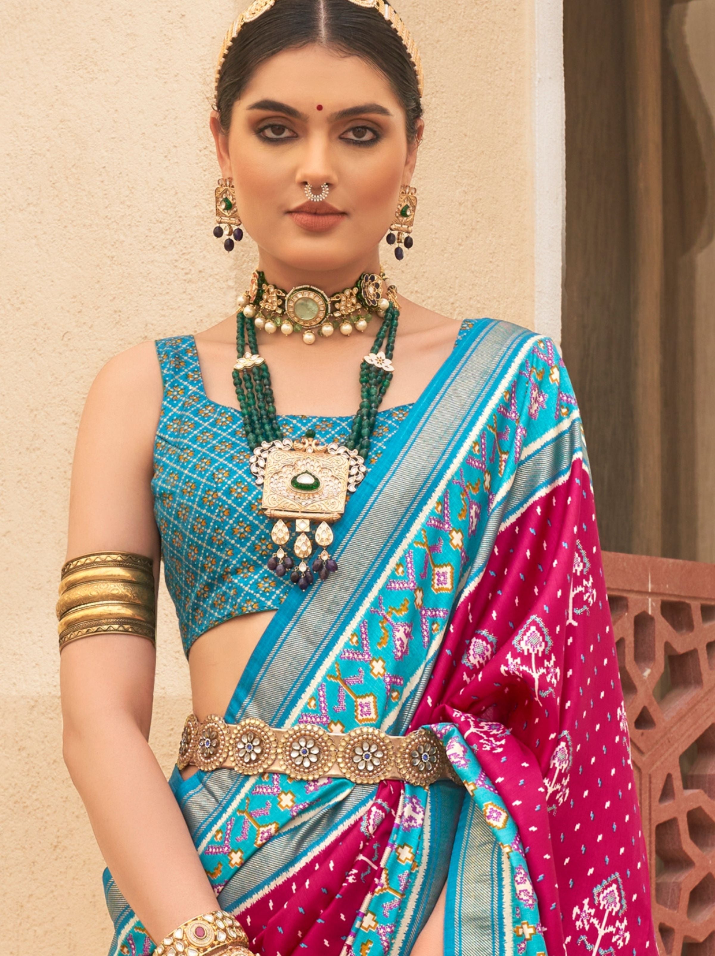 Ruby Pink Silk Blended Saree - TrendOye