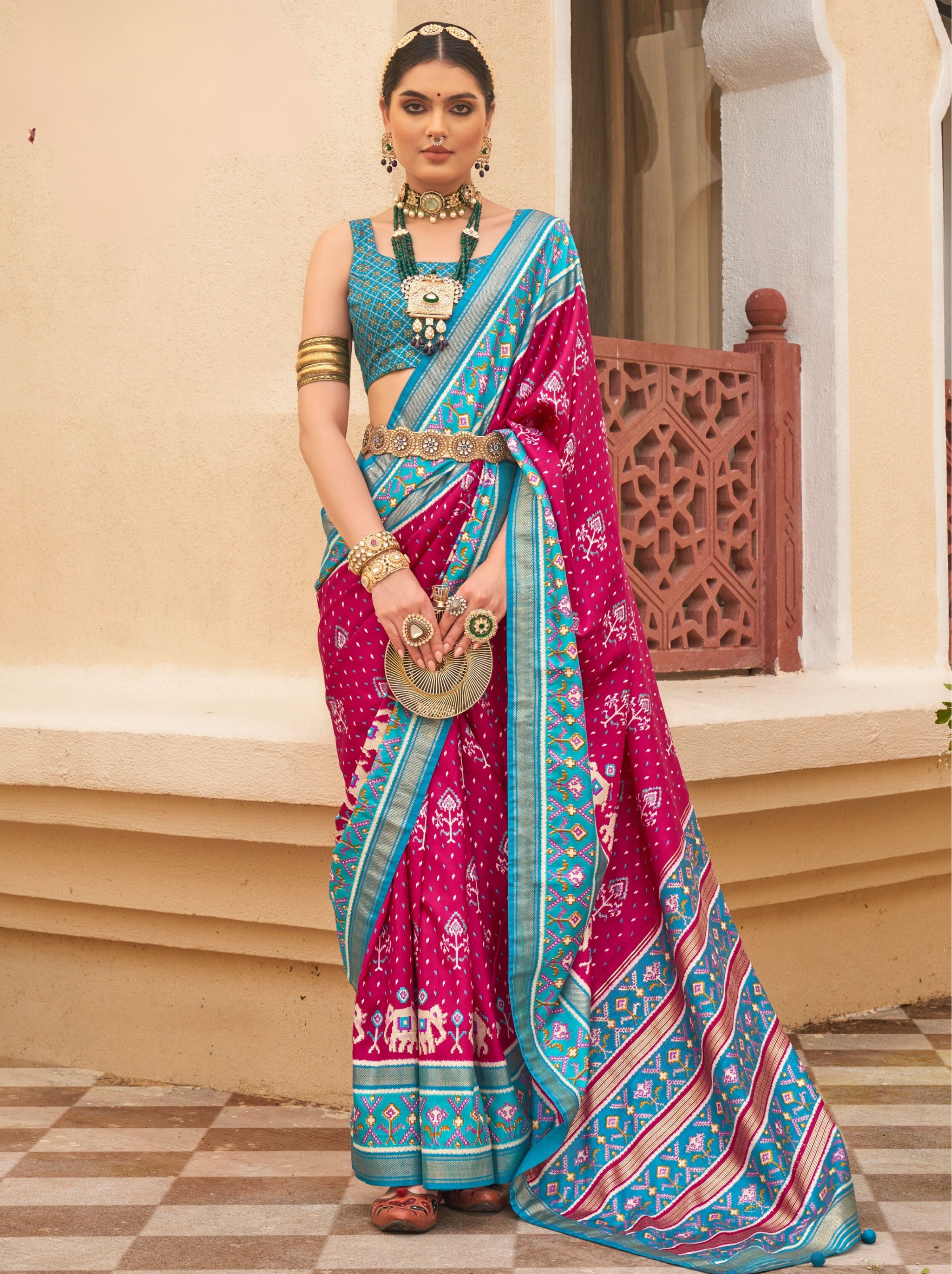 Ruby Pink Silk Blended Saree - TrendOye
