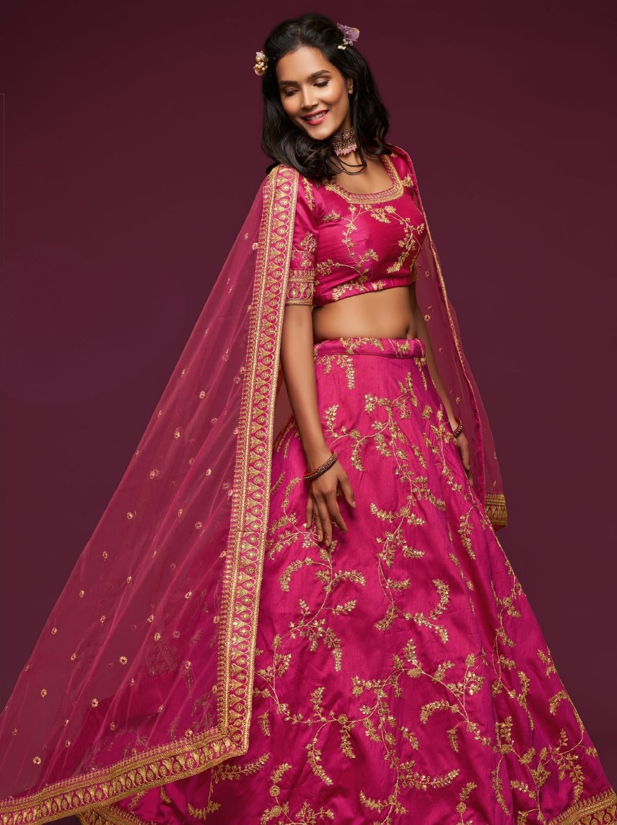 Magenta Pink Premium Celebration Lehenga Set With Sequin & Zari Work