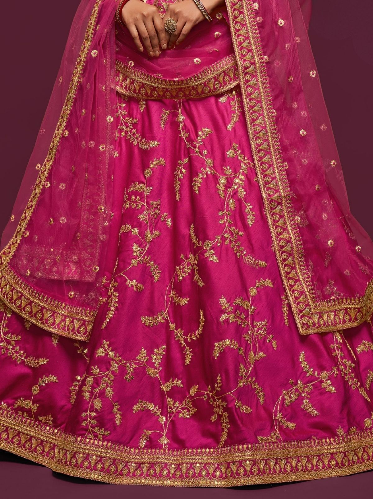 Magenta Pink Premium Celebration Lehenga Set With Sequin & Zari Work