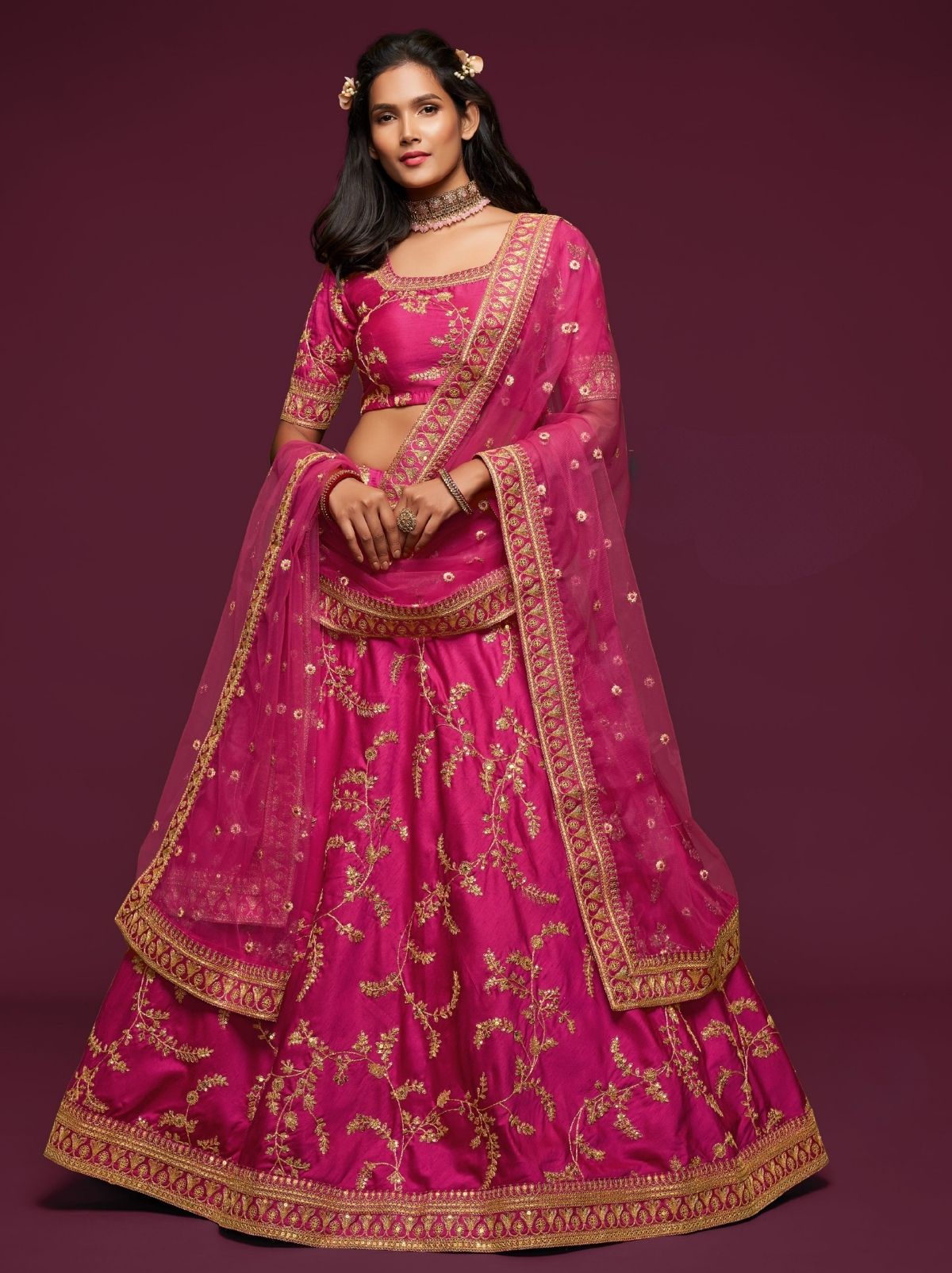Magenta Pink Premium Celebration Lehenga Set With Sequin & Zari Work