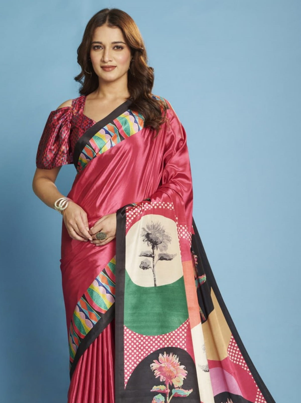 Punch Pink Premium Crepe Silk Saree With Blouse Piece