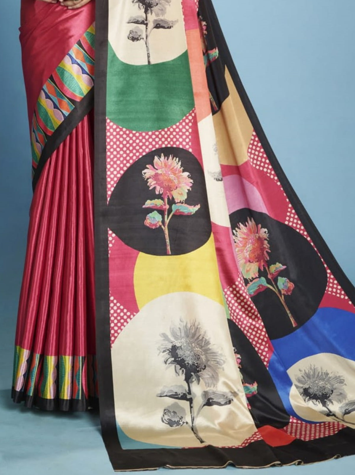 Punch Pink Premium Crepe Silk Saree With Blouse Piece