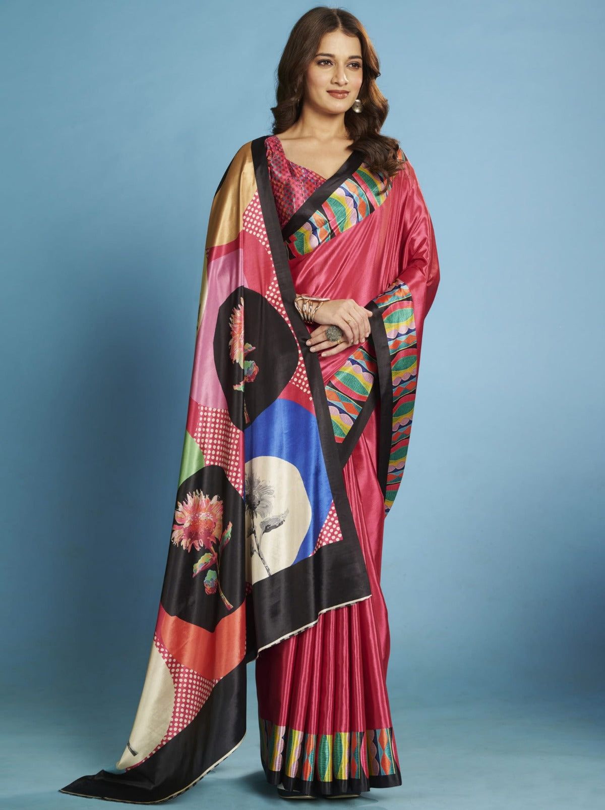 Punch Pink Premium Crepe Silk Saree With Blouse Piece