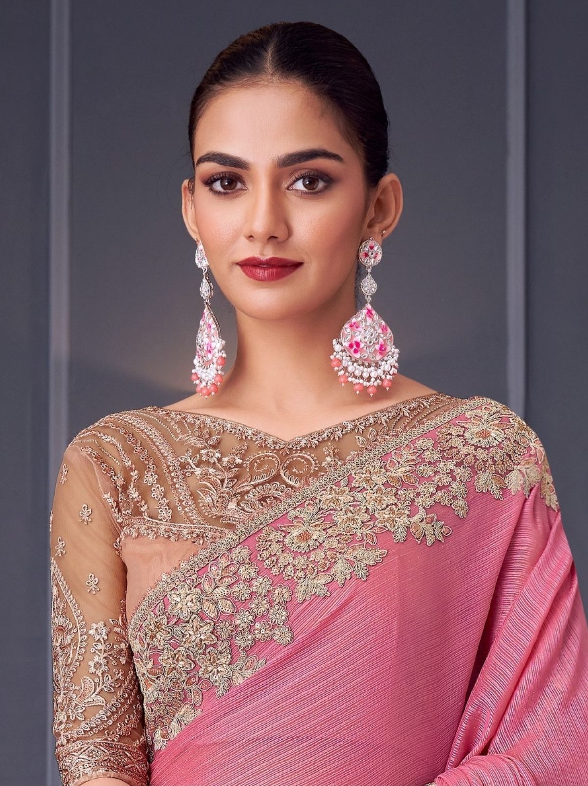 Rose Pink Party Designer Saree - TrendOye