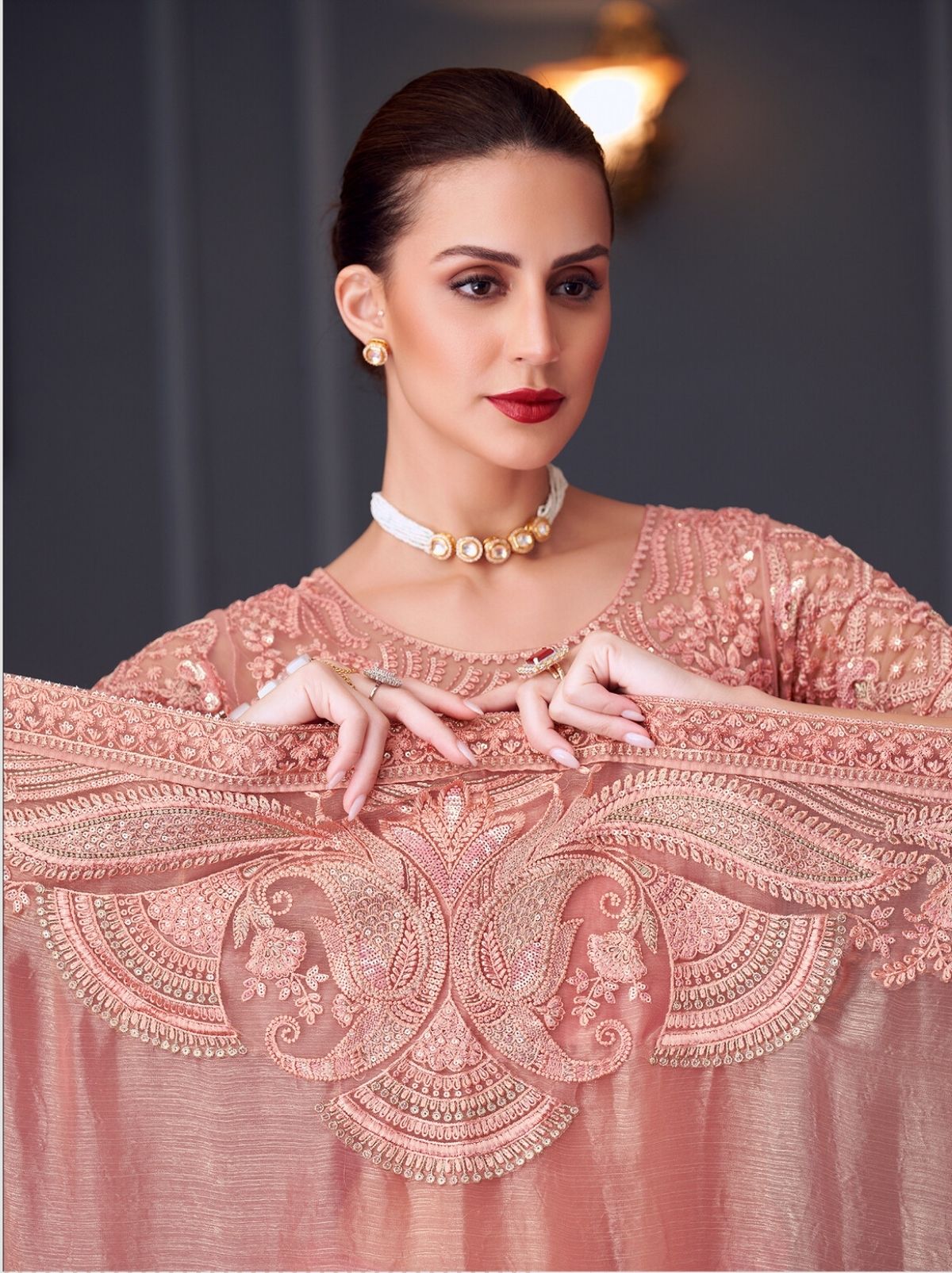 Flamingo Pink Party Designer Saree - TrendOye