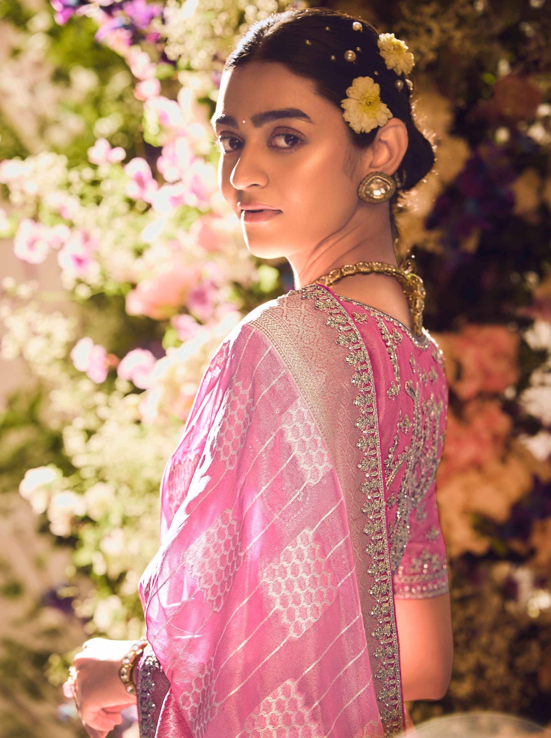 Hot Pink Wedding And Celebration Saree - TrendOye