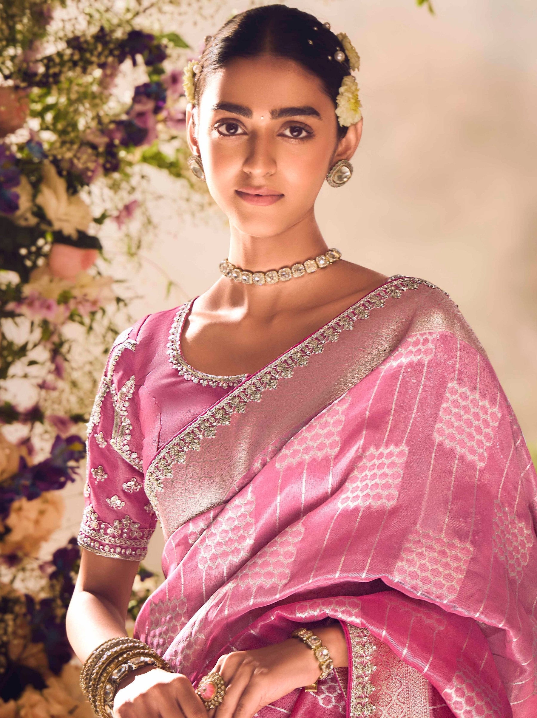 Hot Pink Wedding And Celebration Saree - TrendOye