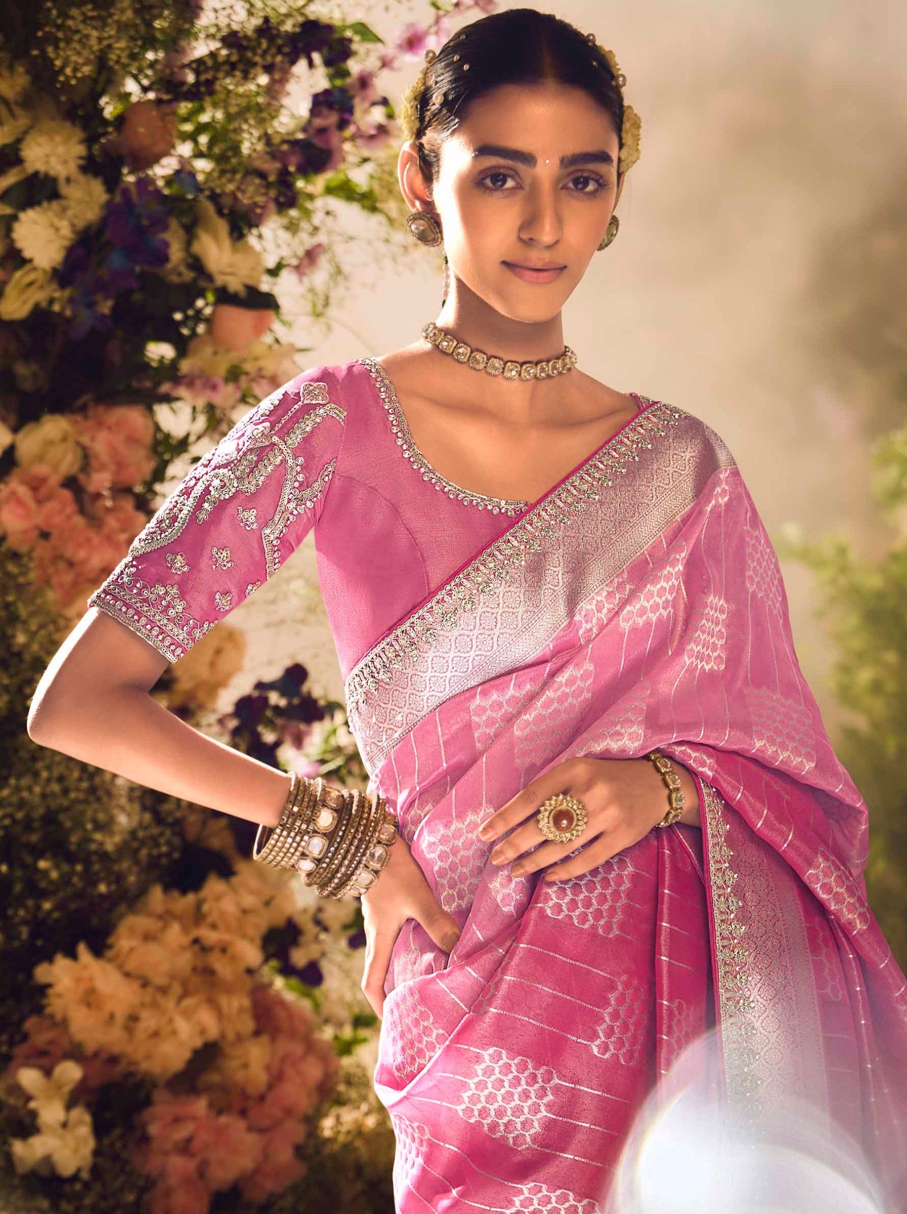 Hot Pink Wedding And Celebration Saree - TrendOye
