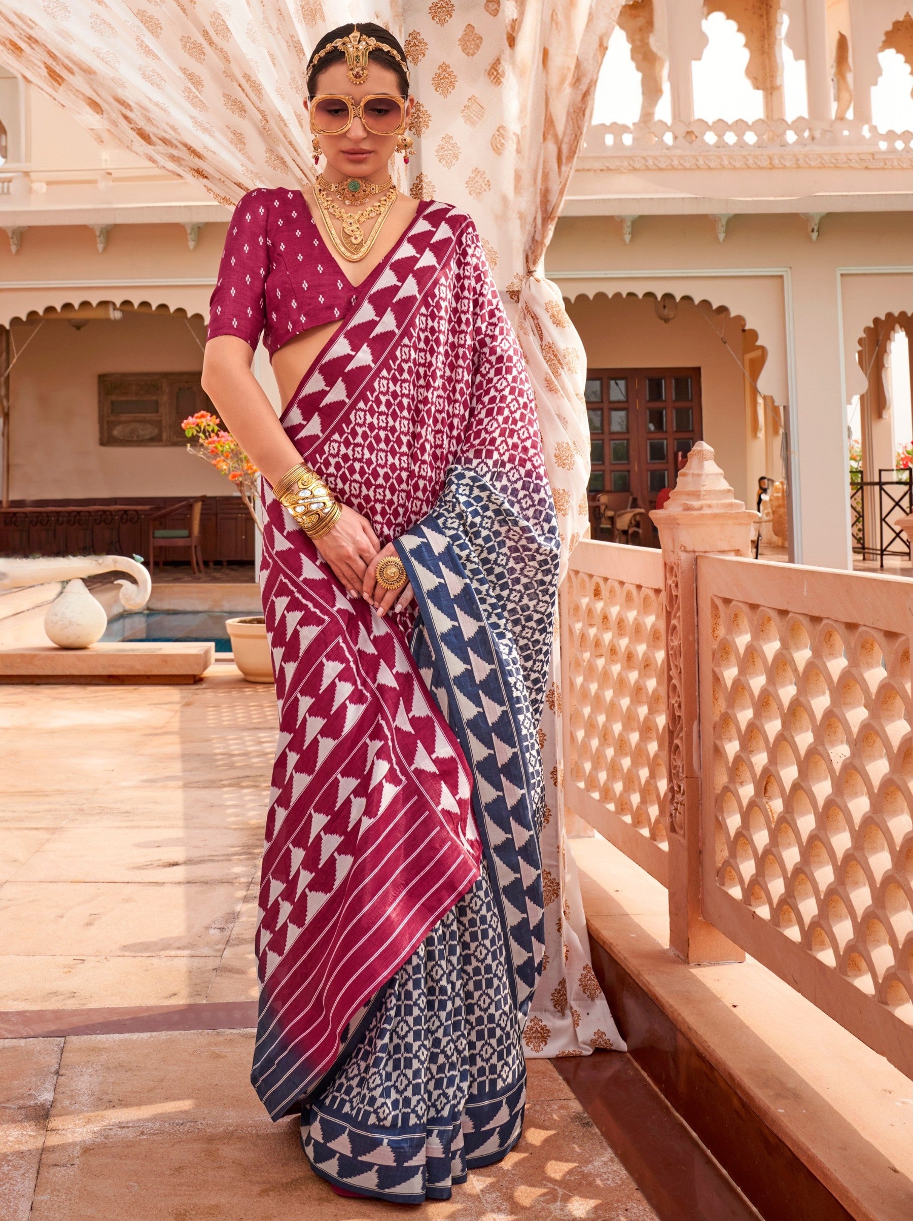 Ruby Pink Celebration Saree - TrendOye