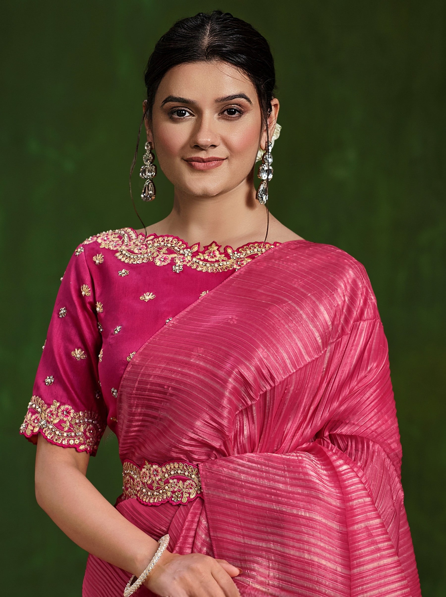 Cerise Pink Celebration Saree - TrendOye