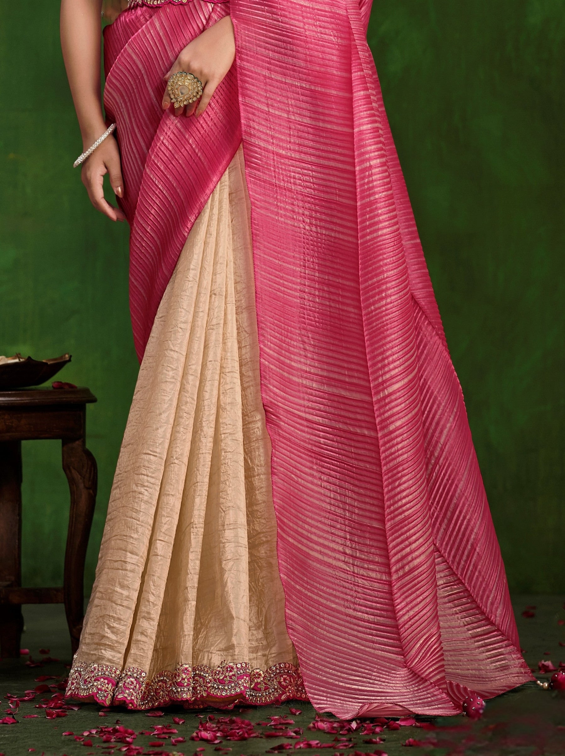 Cerise Pink Celebration Saree - TrendOye