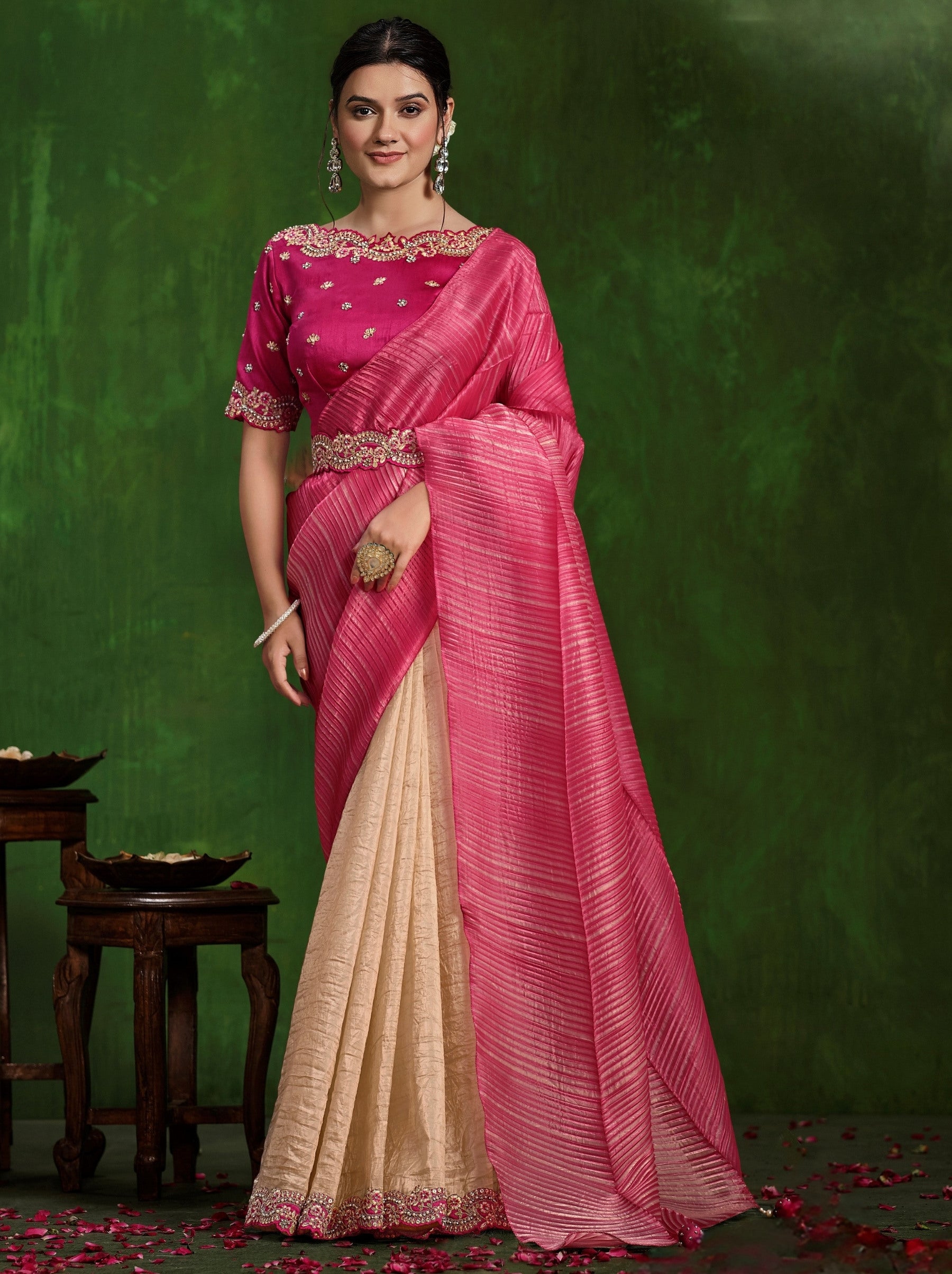 Cerise Pink Celebration Saree - TrendOye