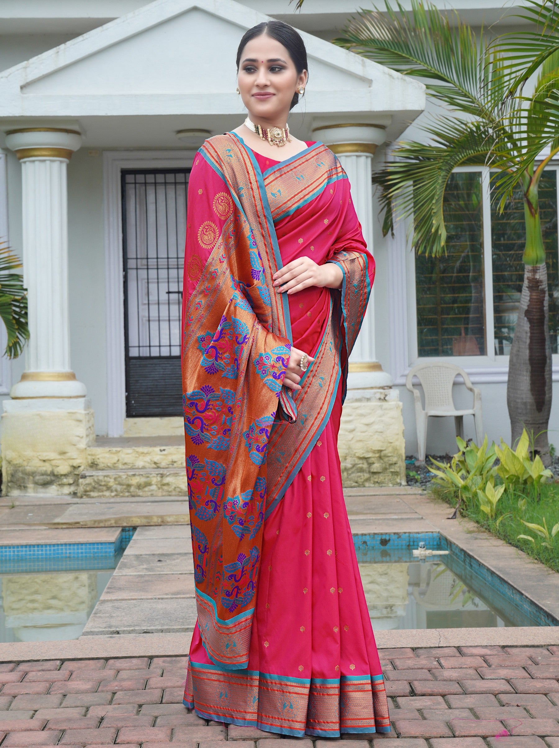 Ruby Pink Festive Saree - TrendOye