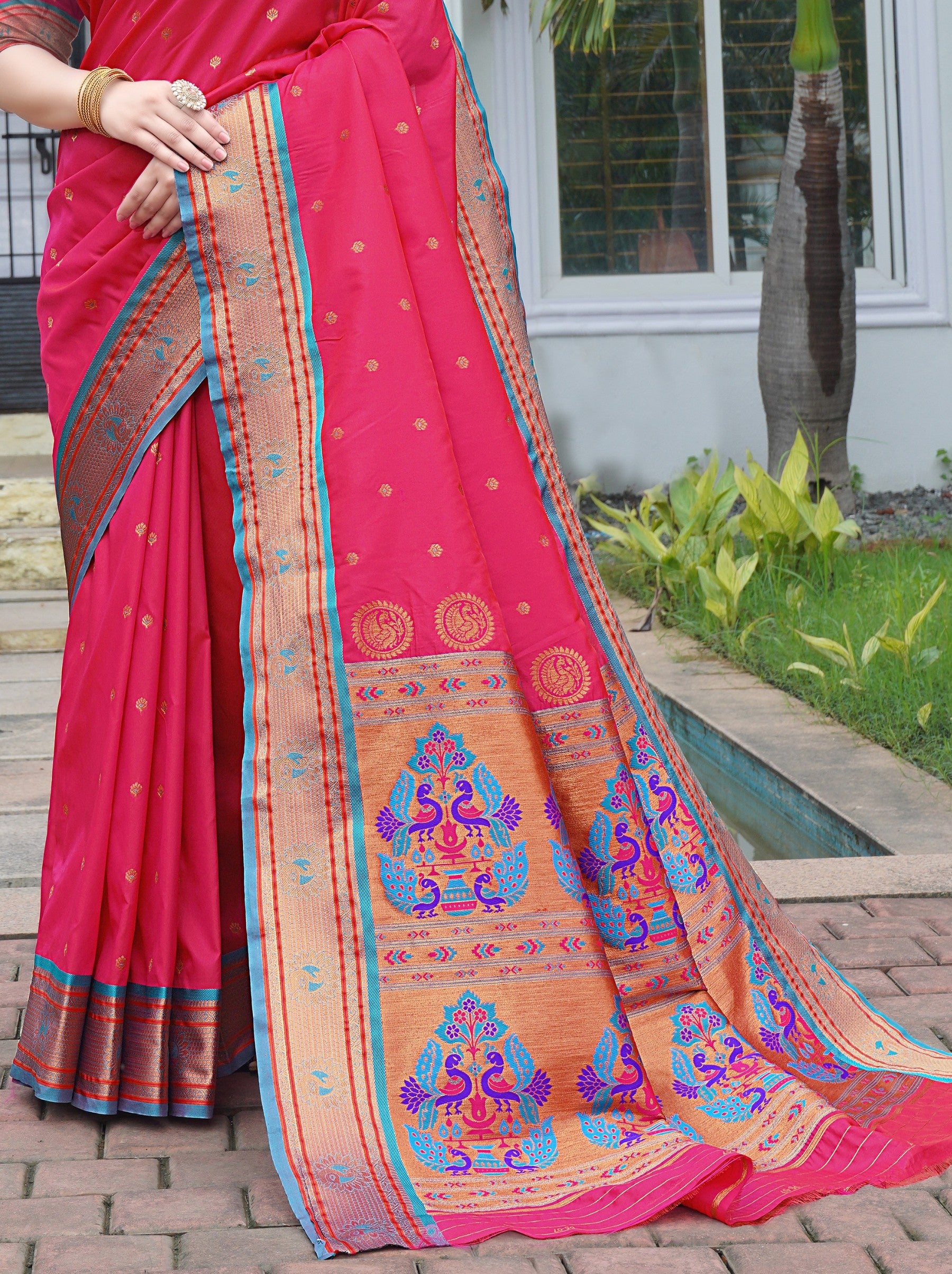 Ruby Pink Festive Saree - TrendOye