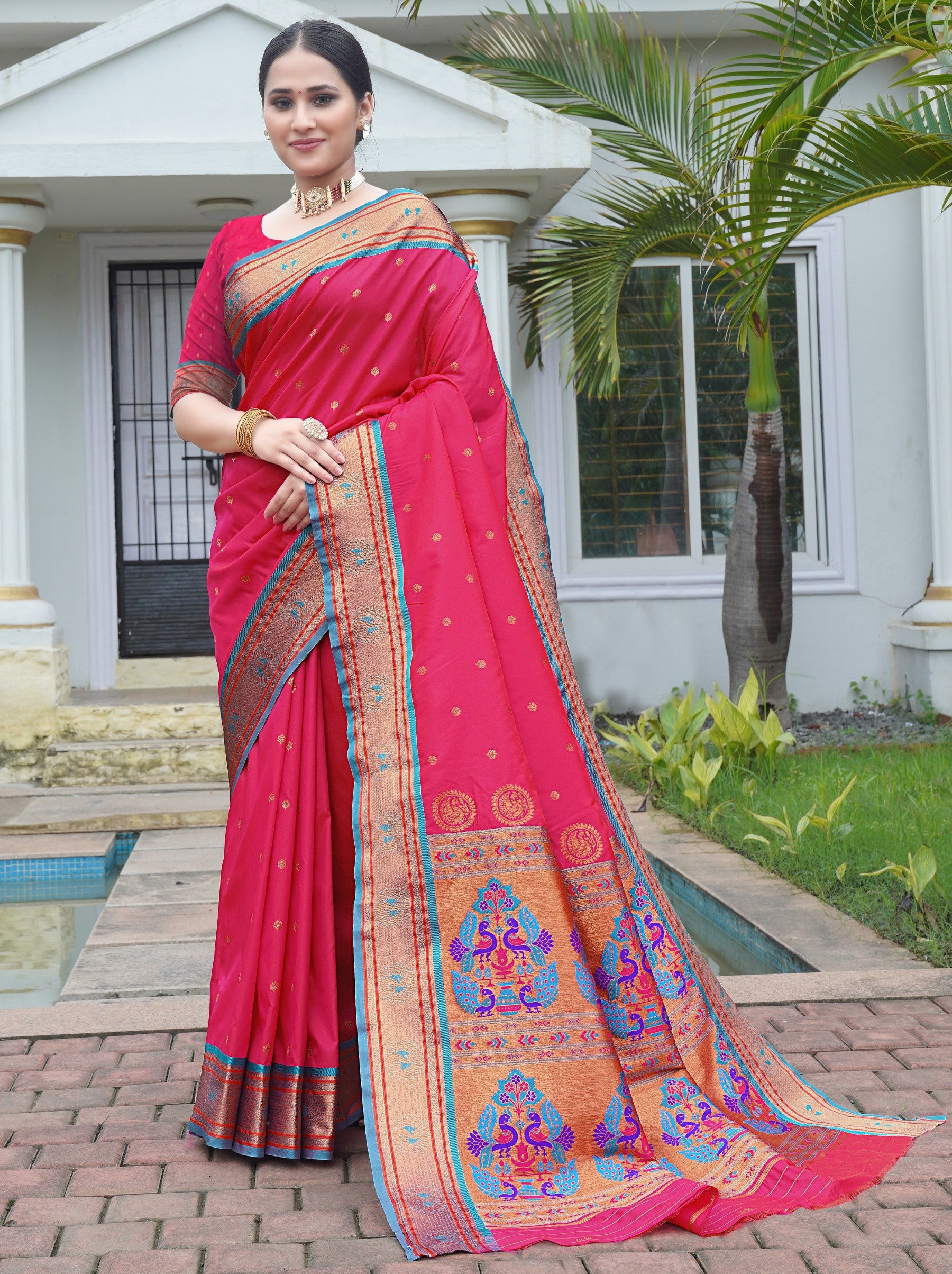Ruby Pink Festive Saree - TrendOye