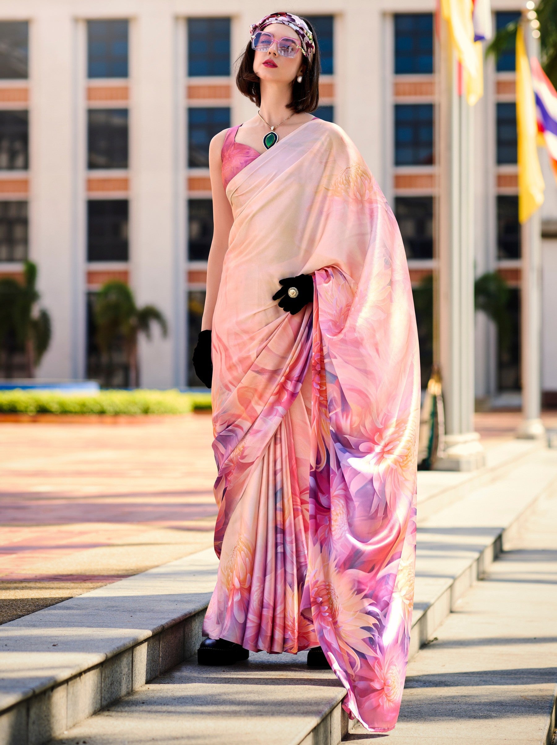 Baby Pink Party Saree - TrendOye