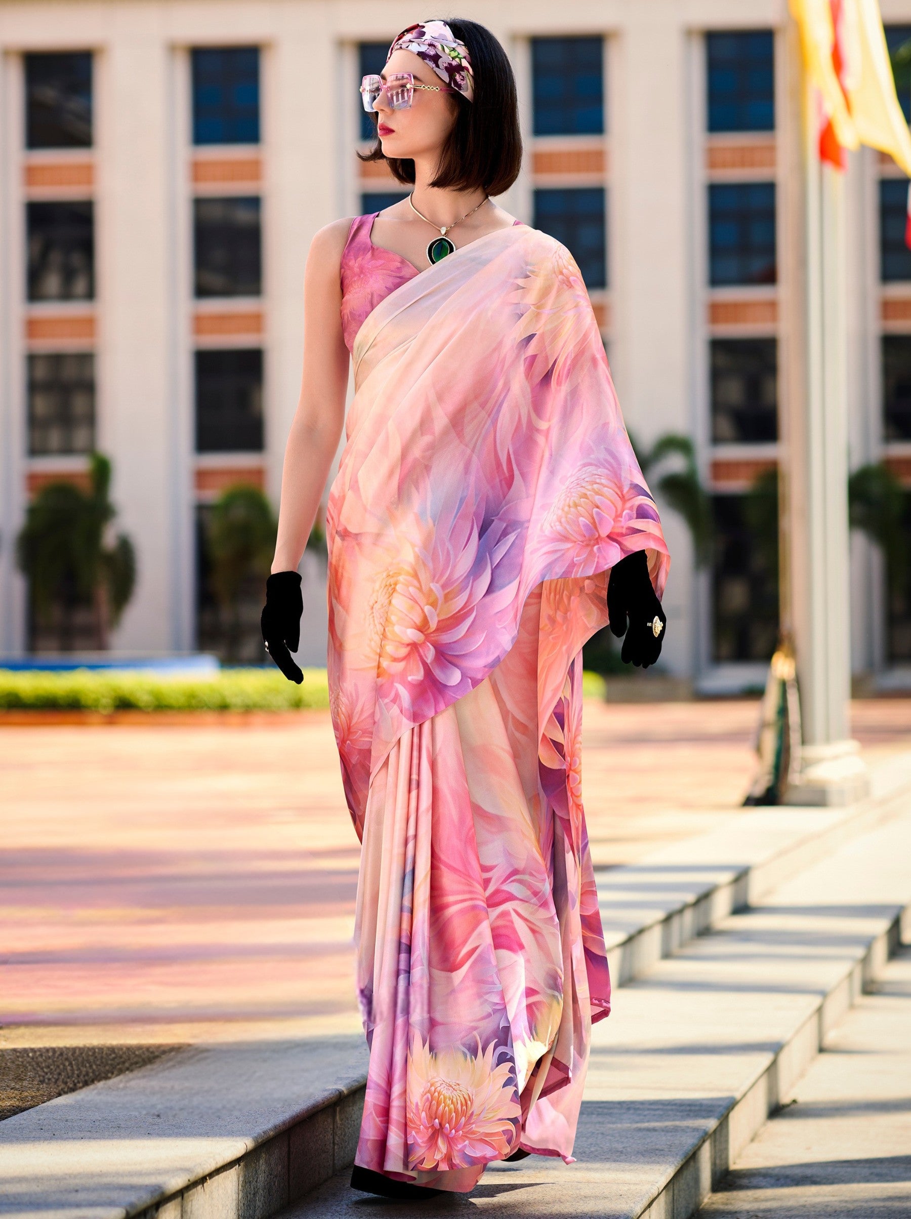 Baby Pink Party Saree - TrendOye