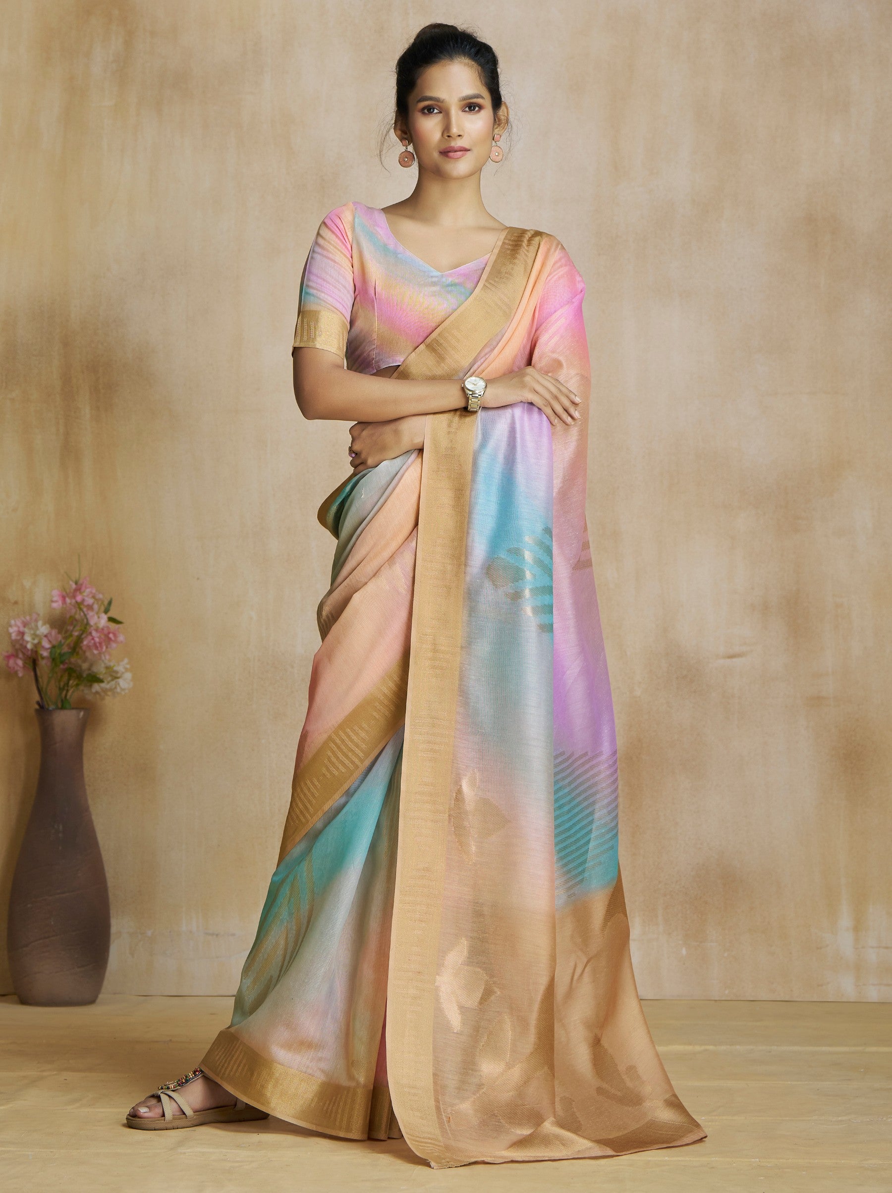 Baby Pink Celebration Saree - TrendOye