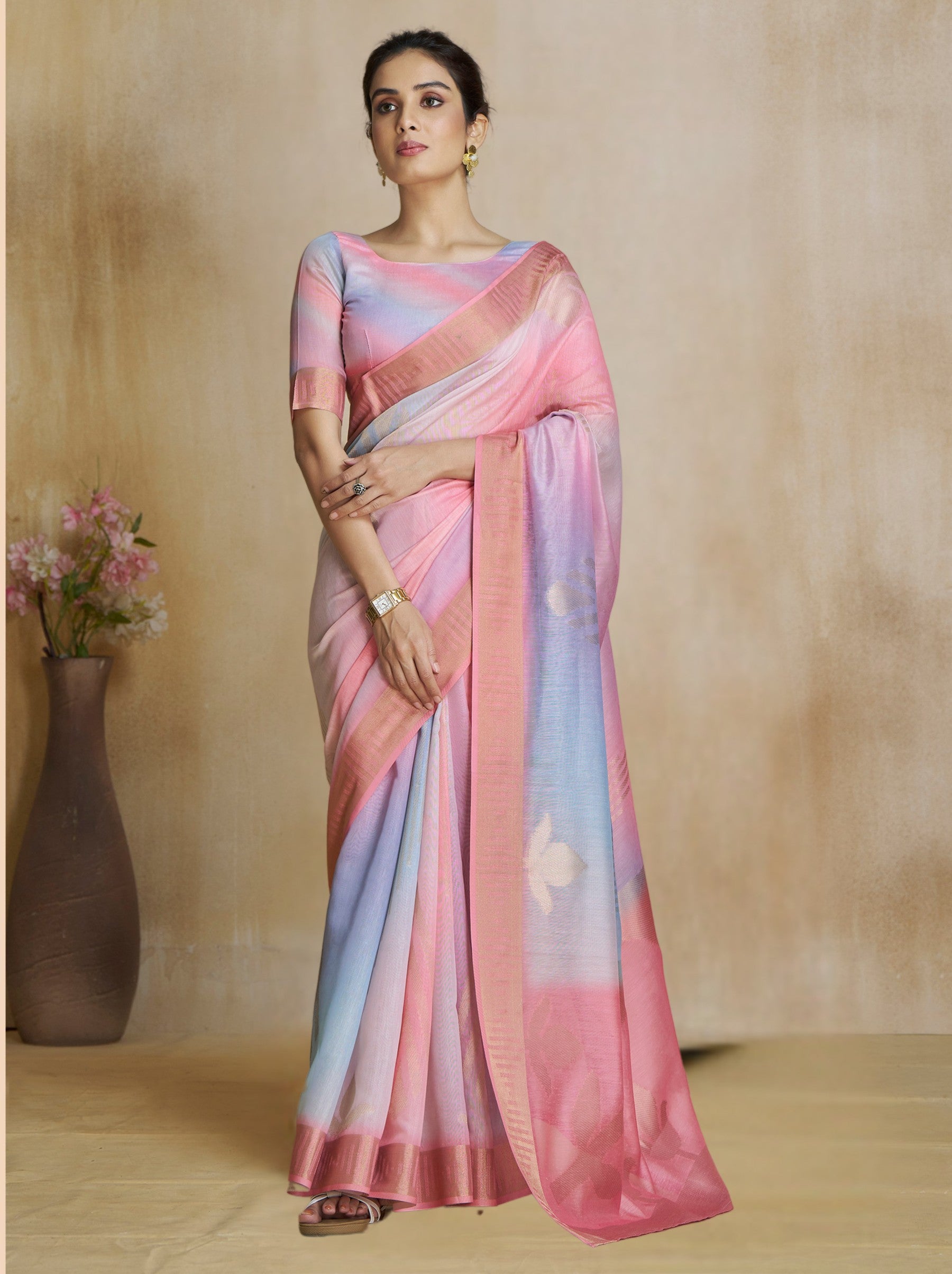 Light Pink Celebration Saree - TrendOye