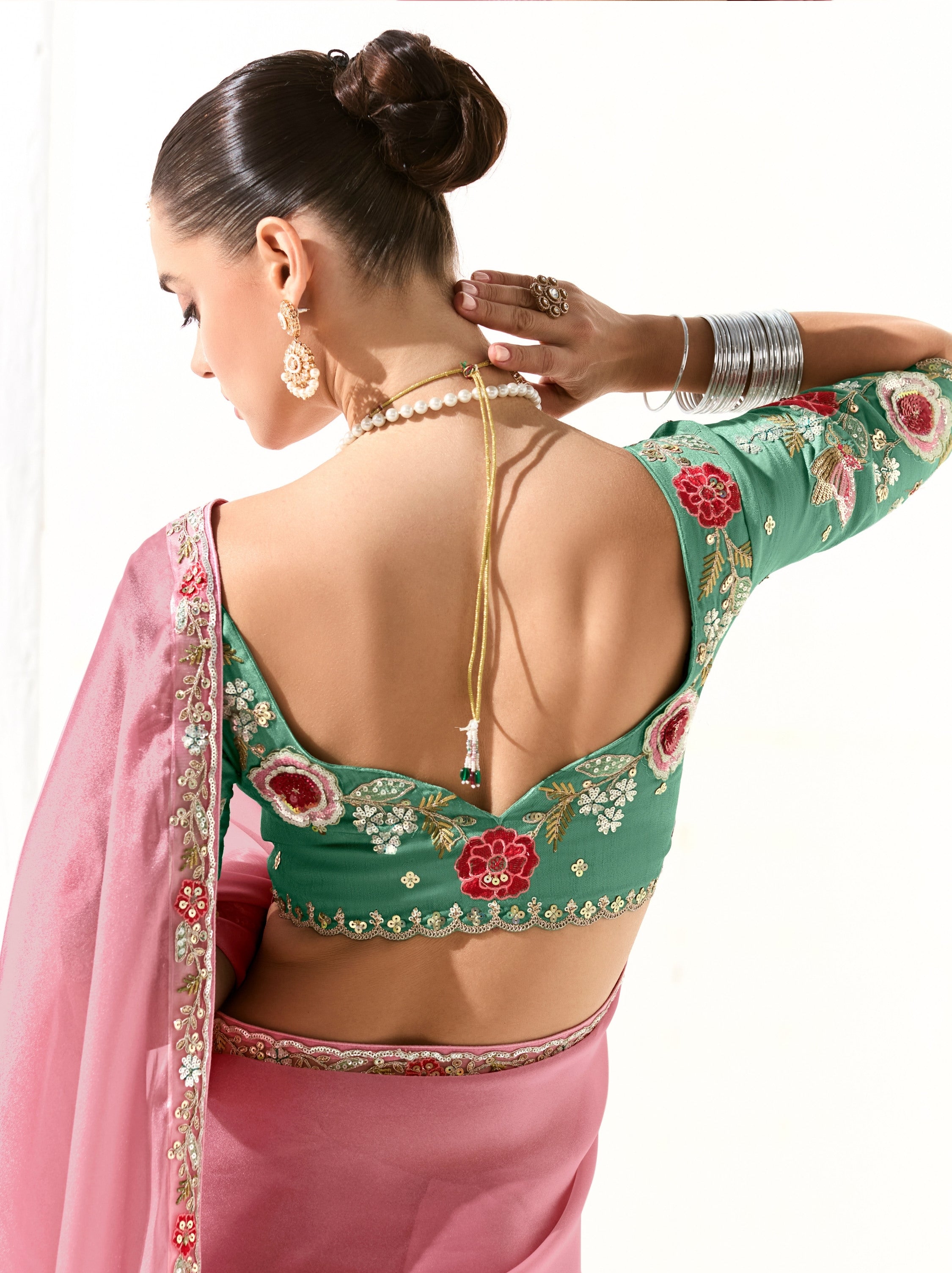 Bubblegum Pink Organza Tissue Fancy Designer Saree With Blouse Piece