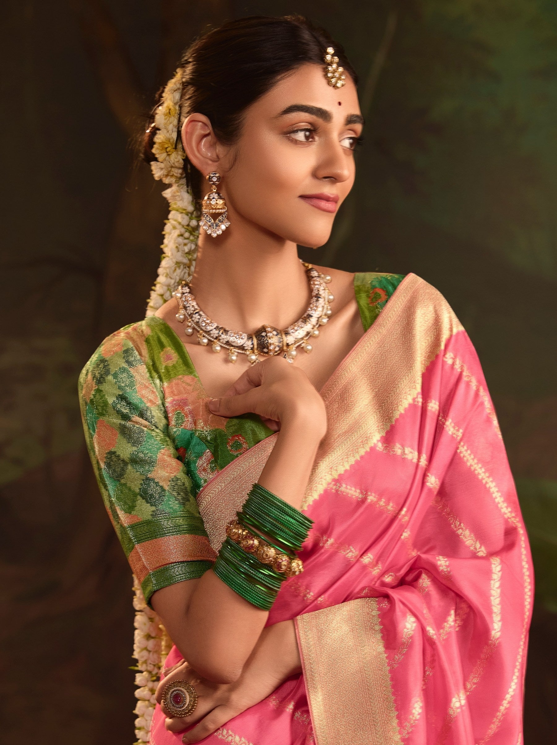 Rose Pink Wedding And Party Designer Saree - TrendOye
