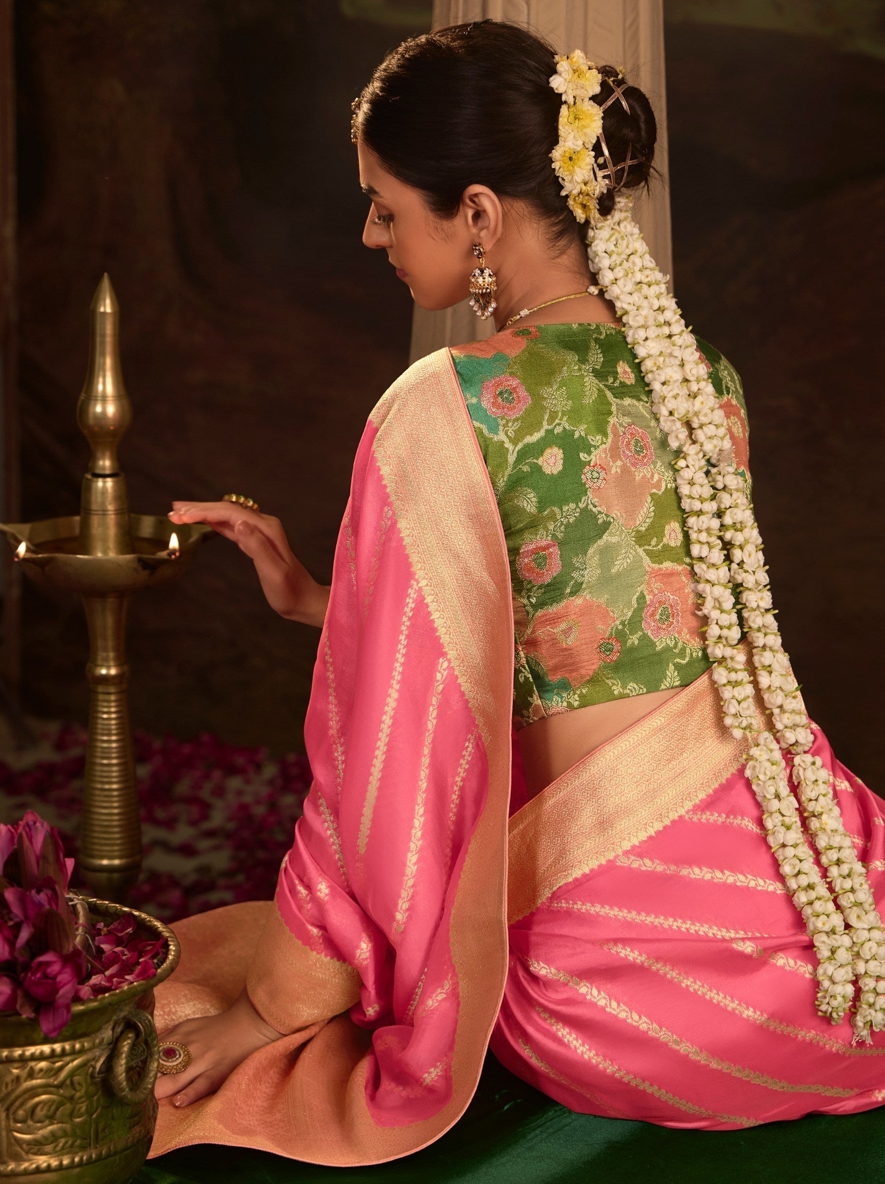 Rose Pink Wedding And Party Designer Saree - TrendOye