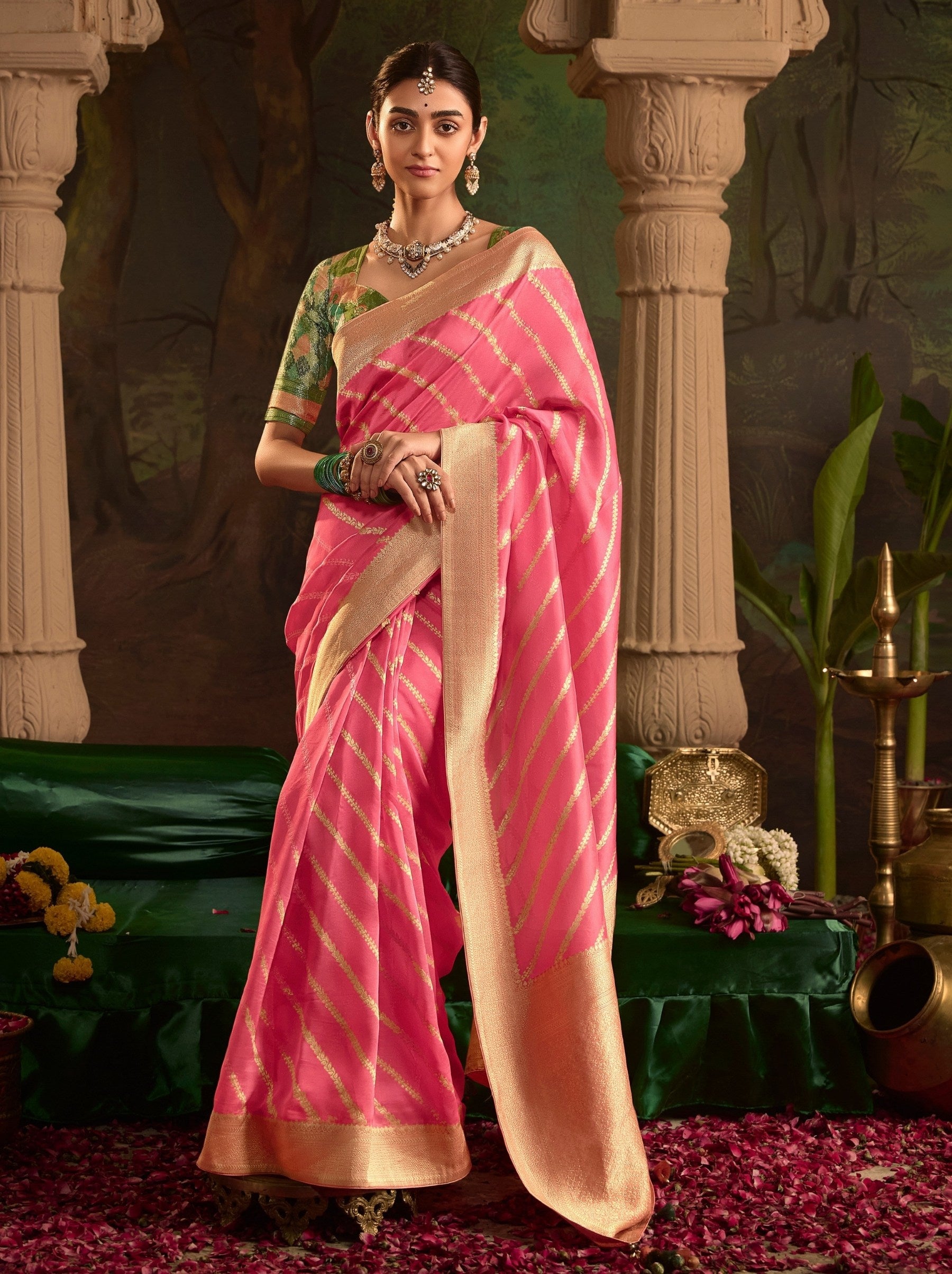 Rose Pink Wedding And Party Designer Saree - TrendOye