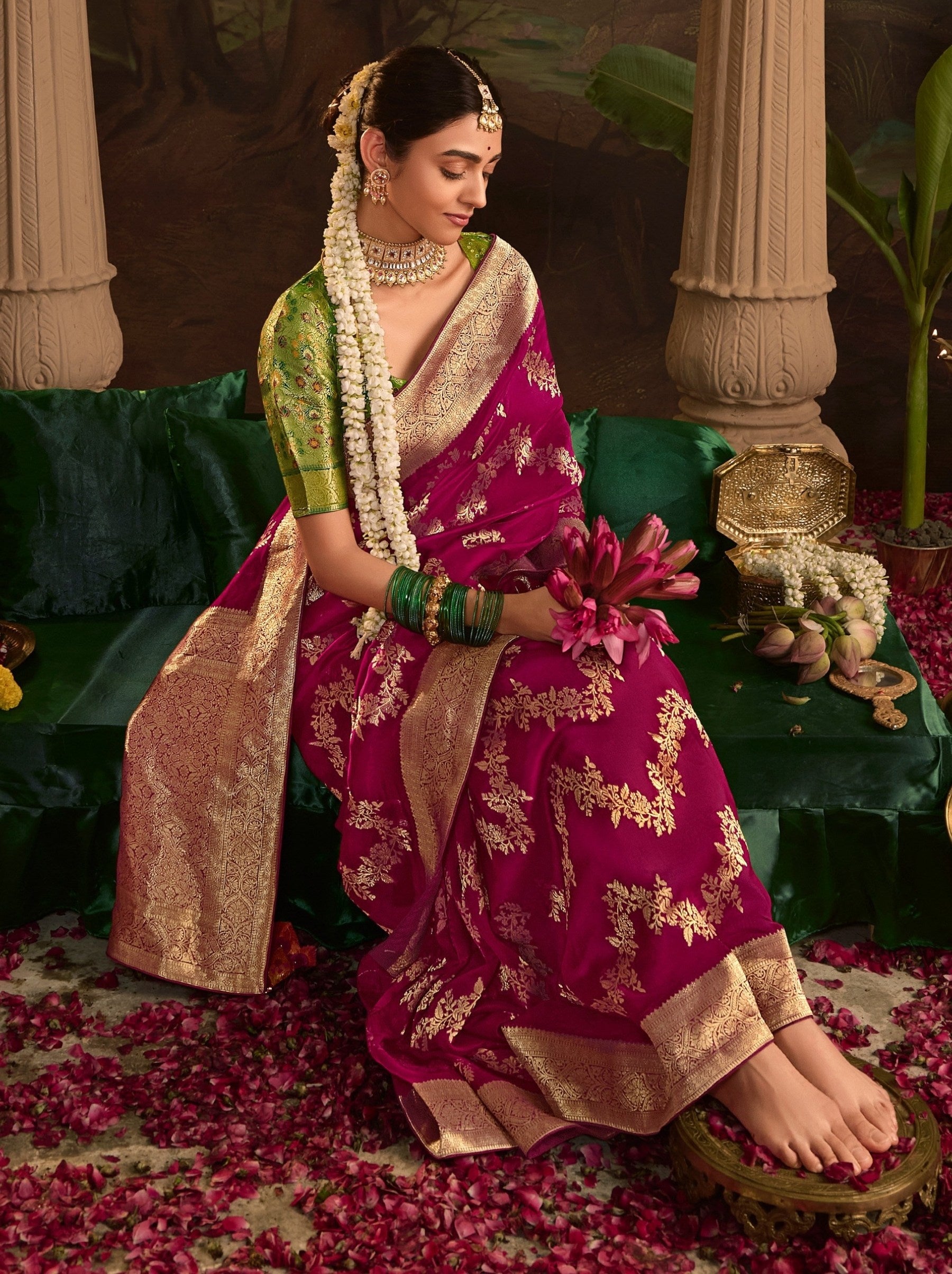 Magenta Pink Wedding And Party Designer Saree - TrendOye
