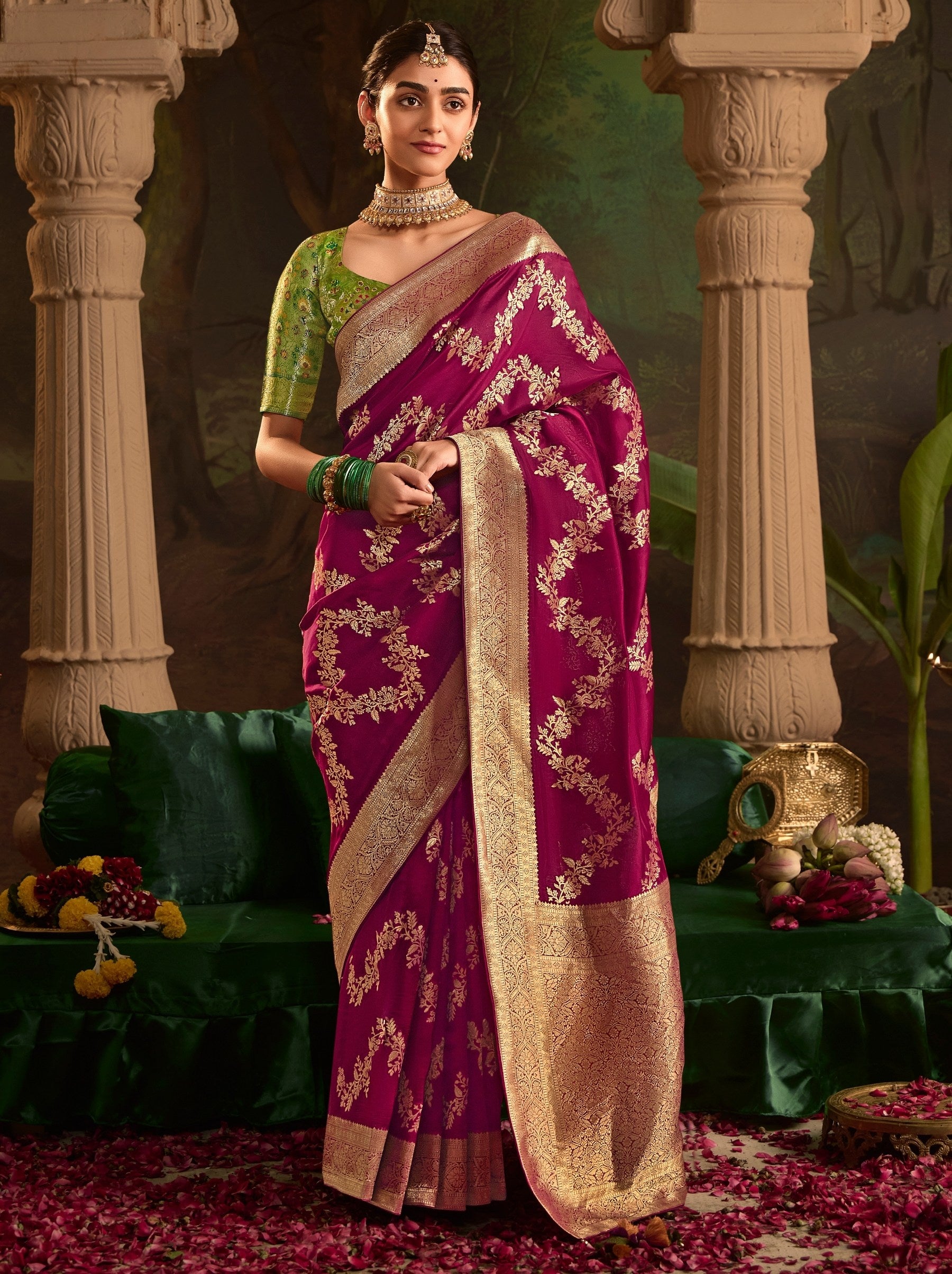 Magenta Pink Wedding And Party Designer Saree - TrendOye