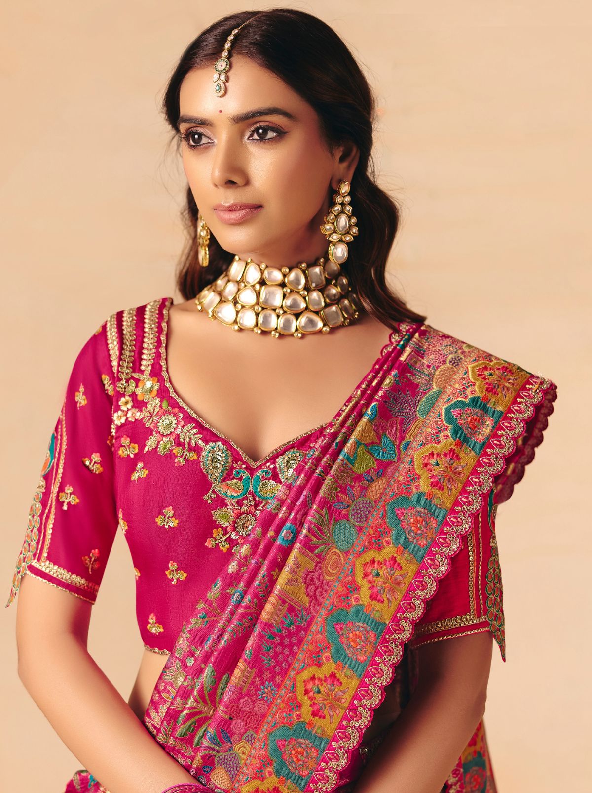 Cerise Pink Premium Dola Silk Embroidered Designer Saree
