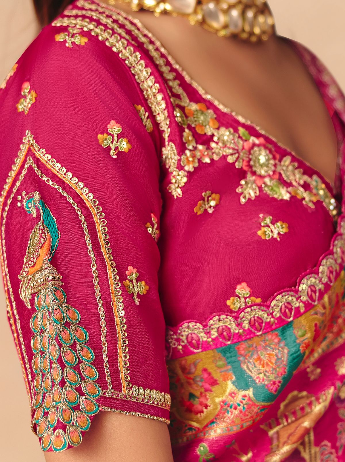 Cerise Pink Premium Dola Silk Embroidered Designer Saree