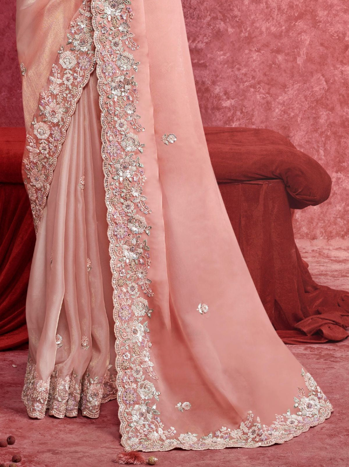 Baby Pink Premium Fancy Saree With Sequin Work