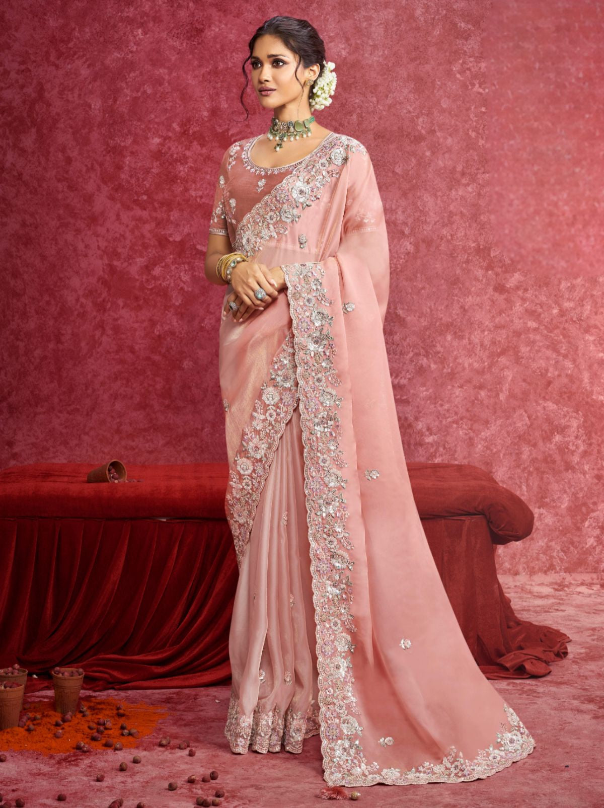 Baby Pink Premium Fancy Saree With Sequin Work