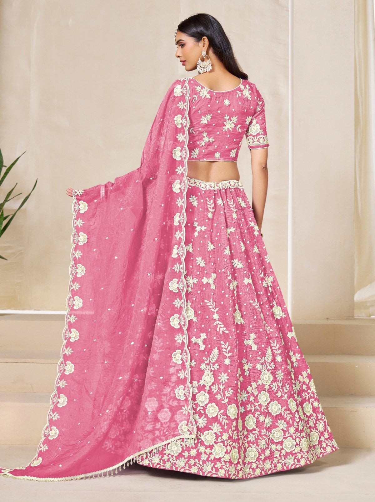 Creamy Pink Premium Festive Lehenga Set With Sequin And Zari Work - TrendOye