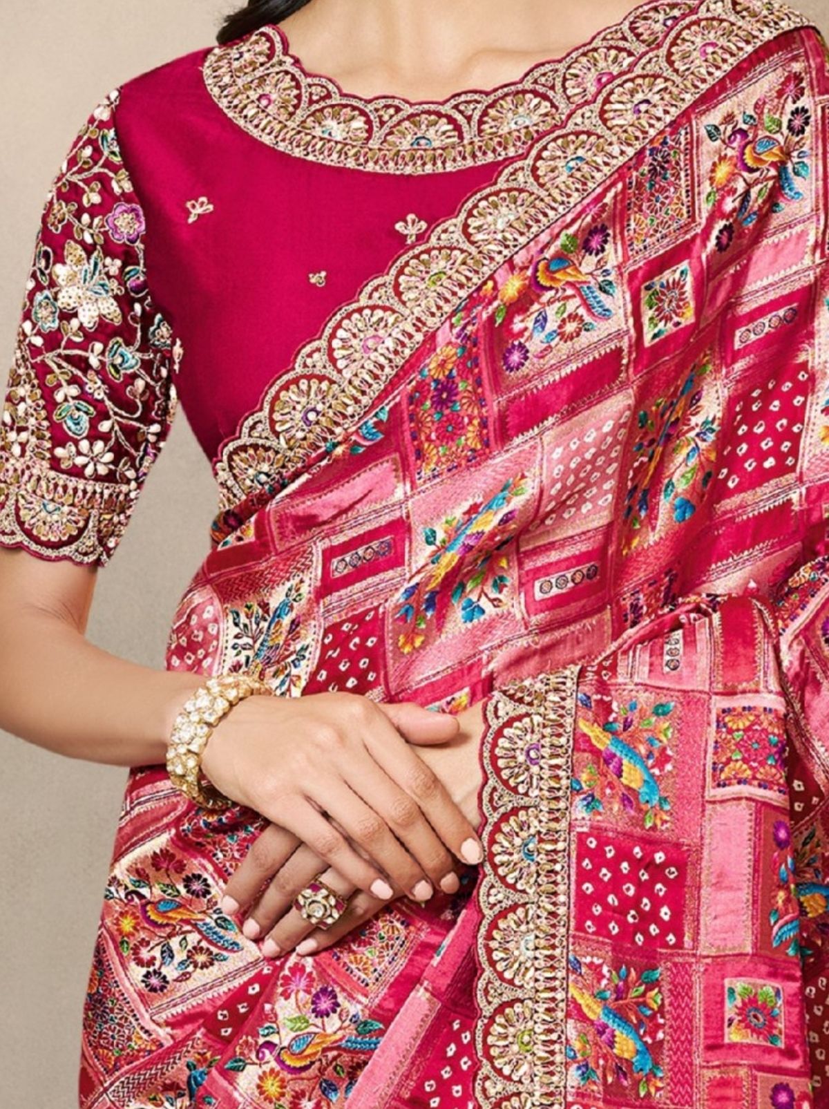 Magenta Pink Premium Gajji Silk Wedding Saree With Blouse Piece