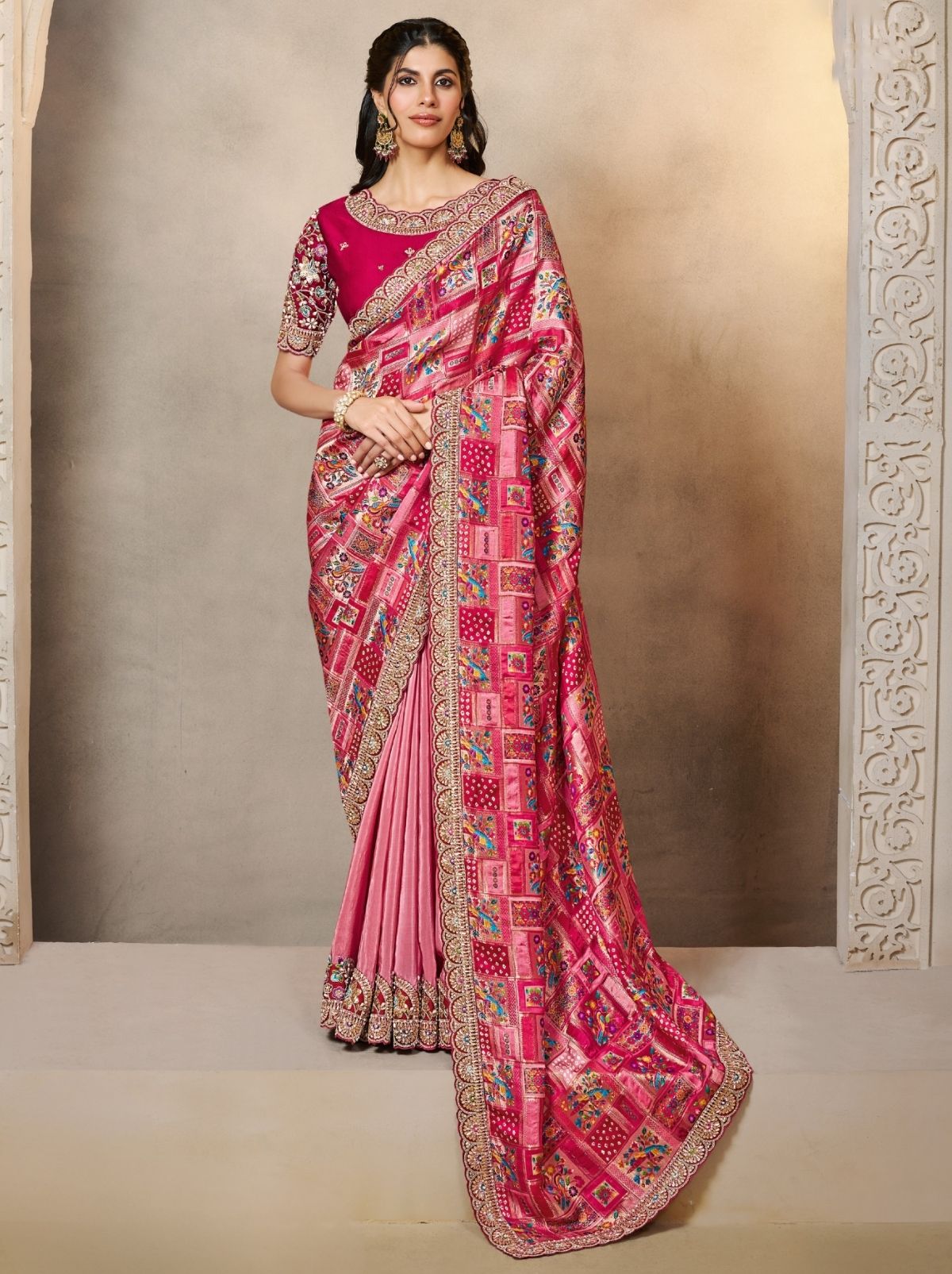Magenta Pink Premium Gajji Silk Wedding Saree With Blouse Piece