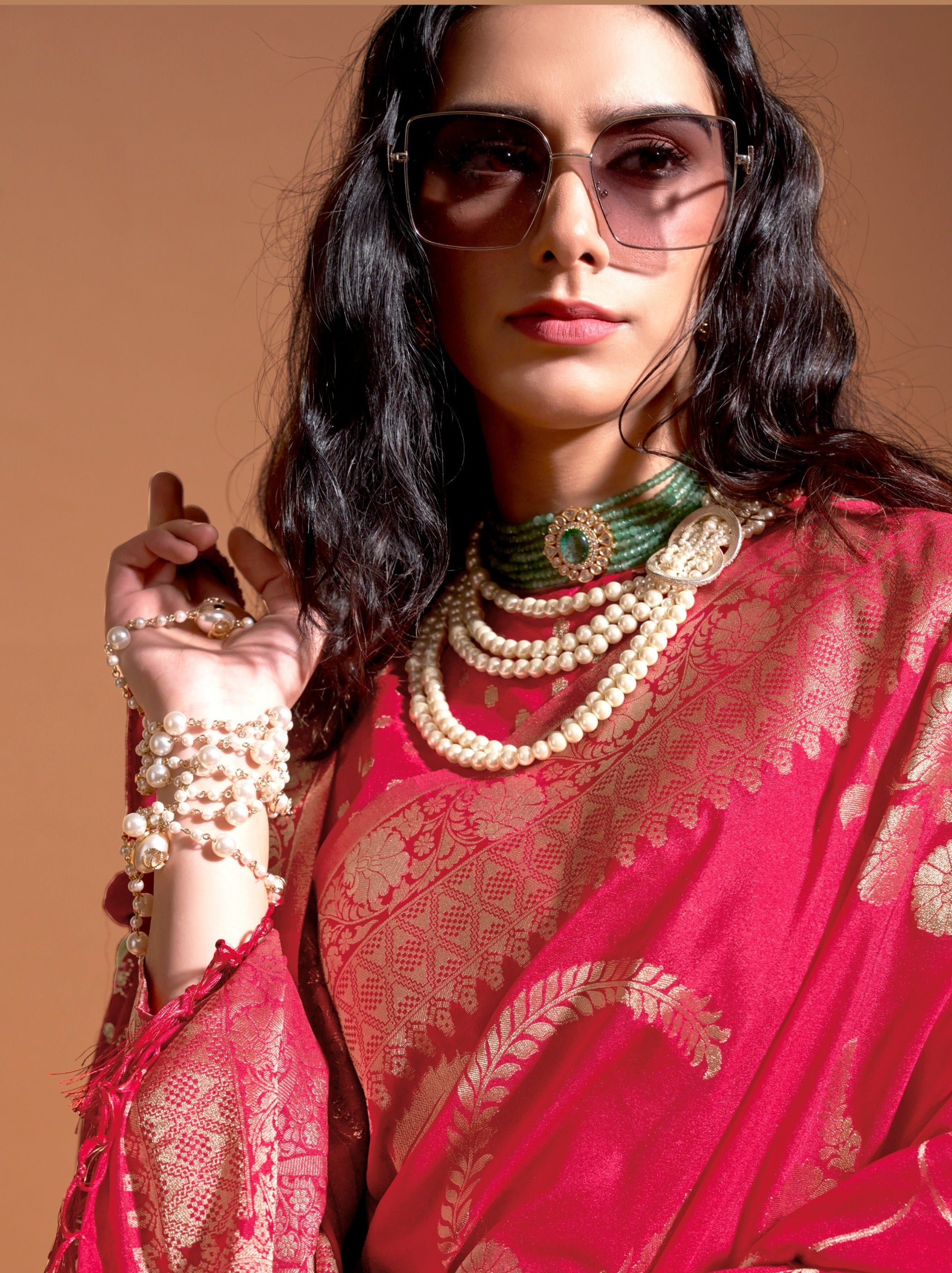 Hot Pink Premium Georgette Saree With Unstitched Blouse