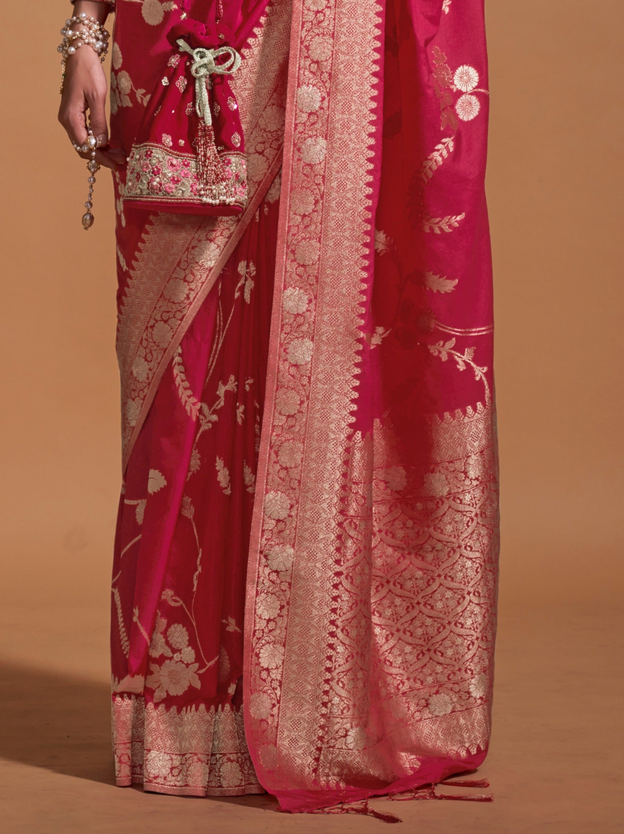 Hot Pink Premium Georgette Saree With Unstitched Blouse