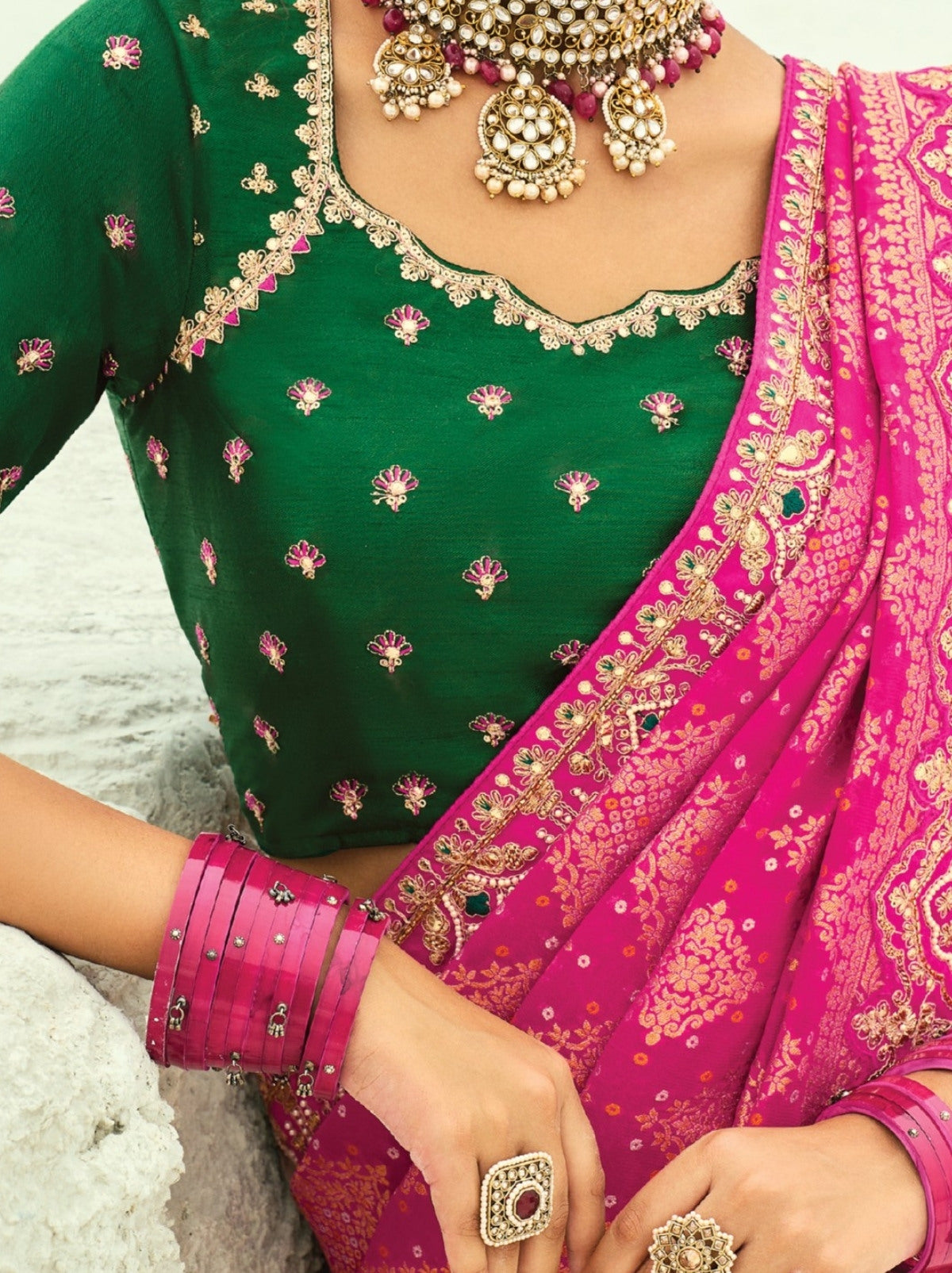 Barbie Pink Exclusive Georgette Wedding Saree With Bandhej Work
