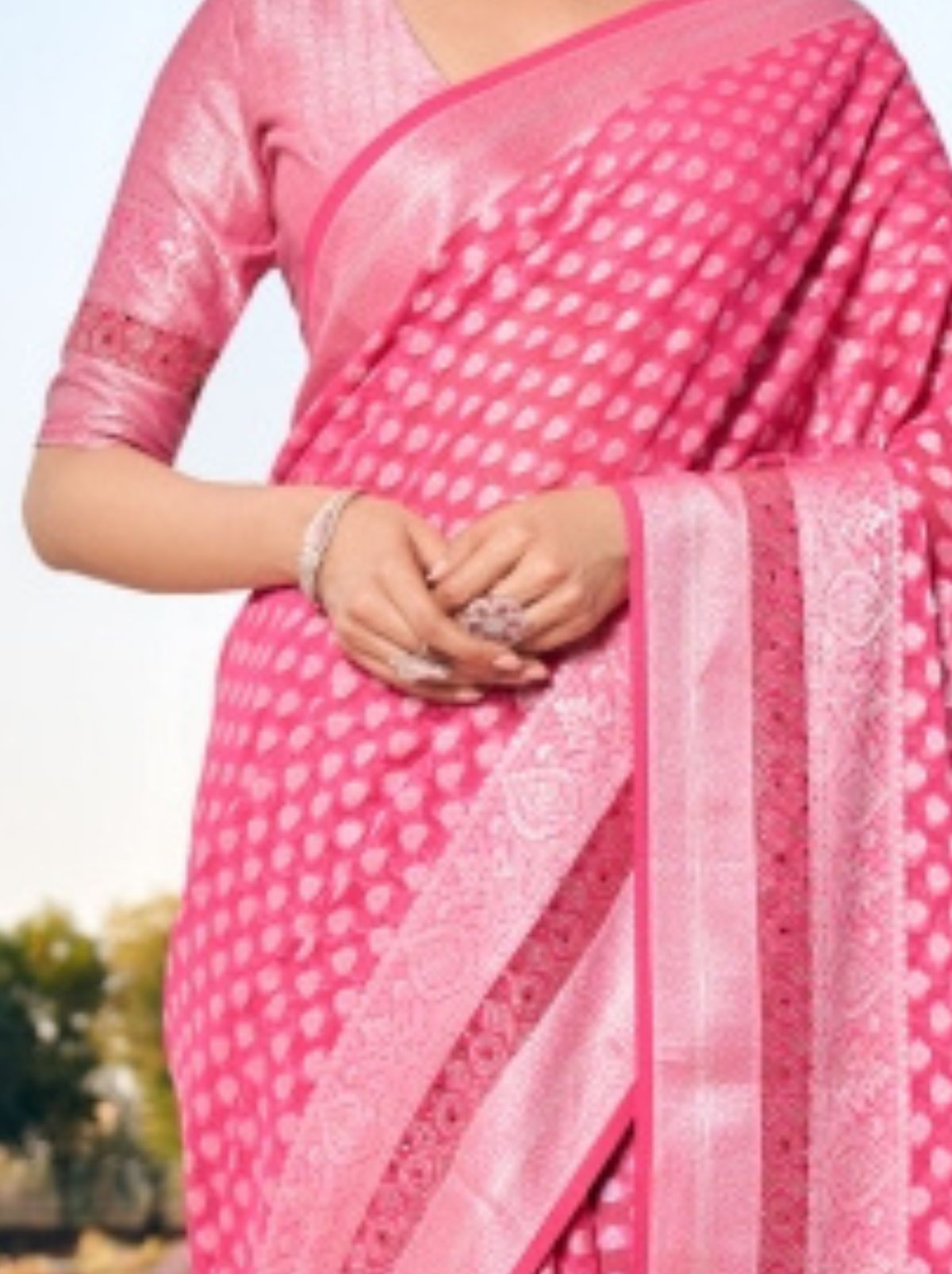 Rose Pink Premium Georgette Saree With Weaved Motifs