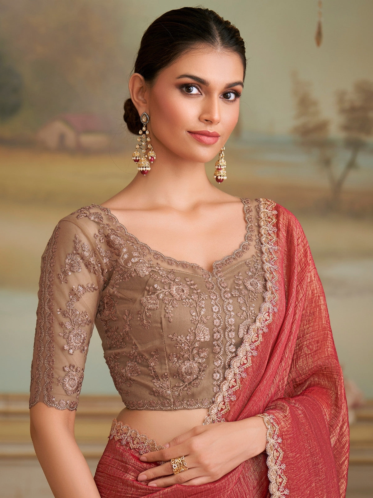 Punch Pink Premium Georgette Silk Saree For Wedding & Parties