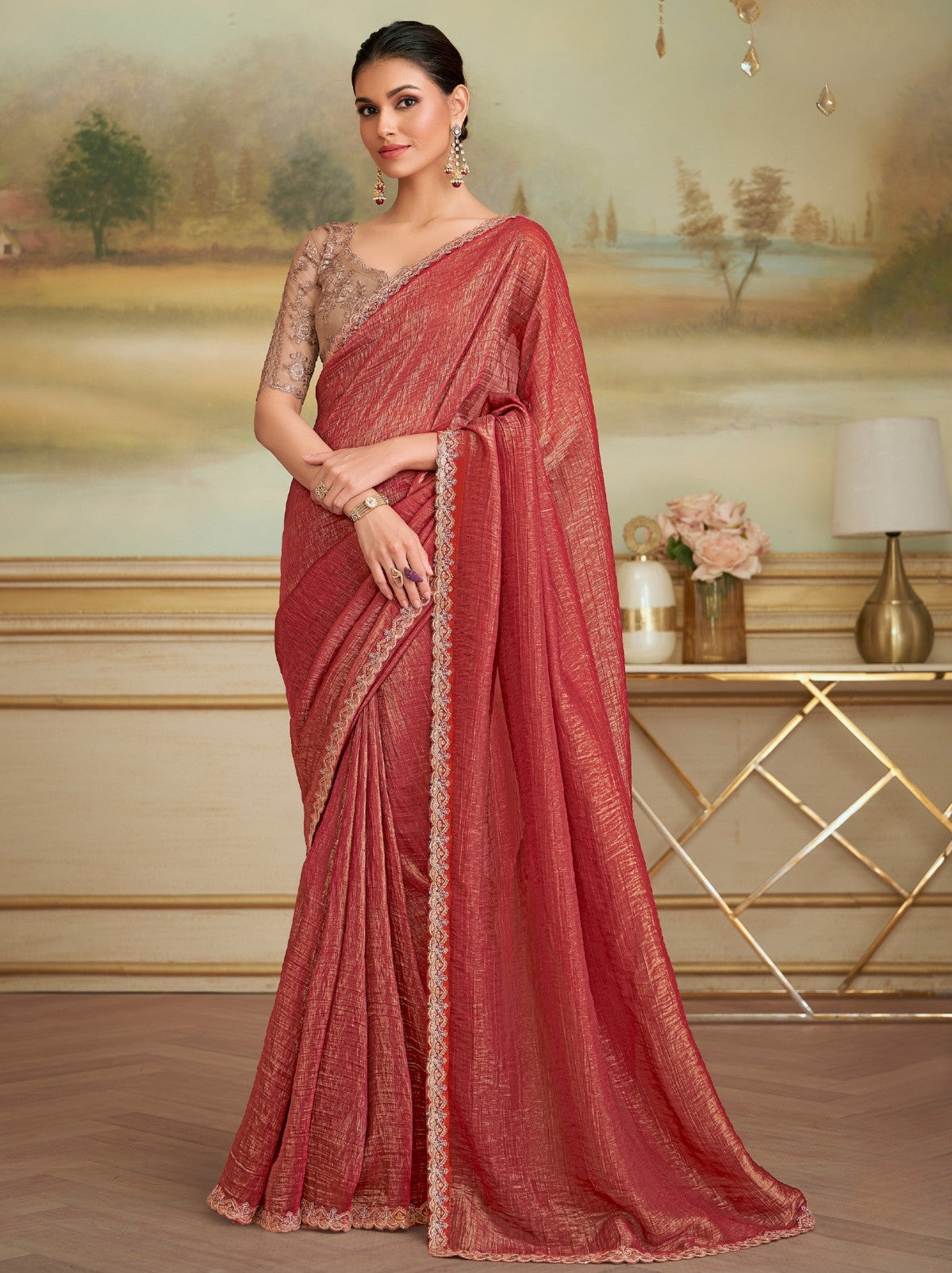 Punch Pink Premium Georgette Silk Saree For Wedding & Parties
