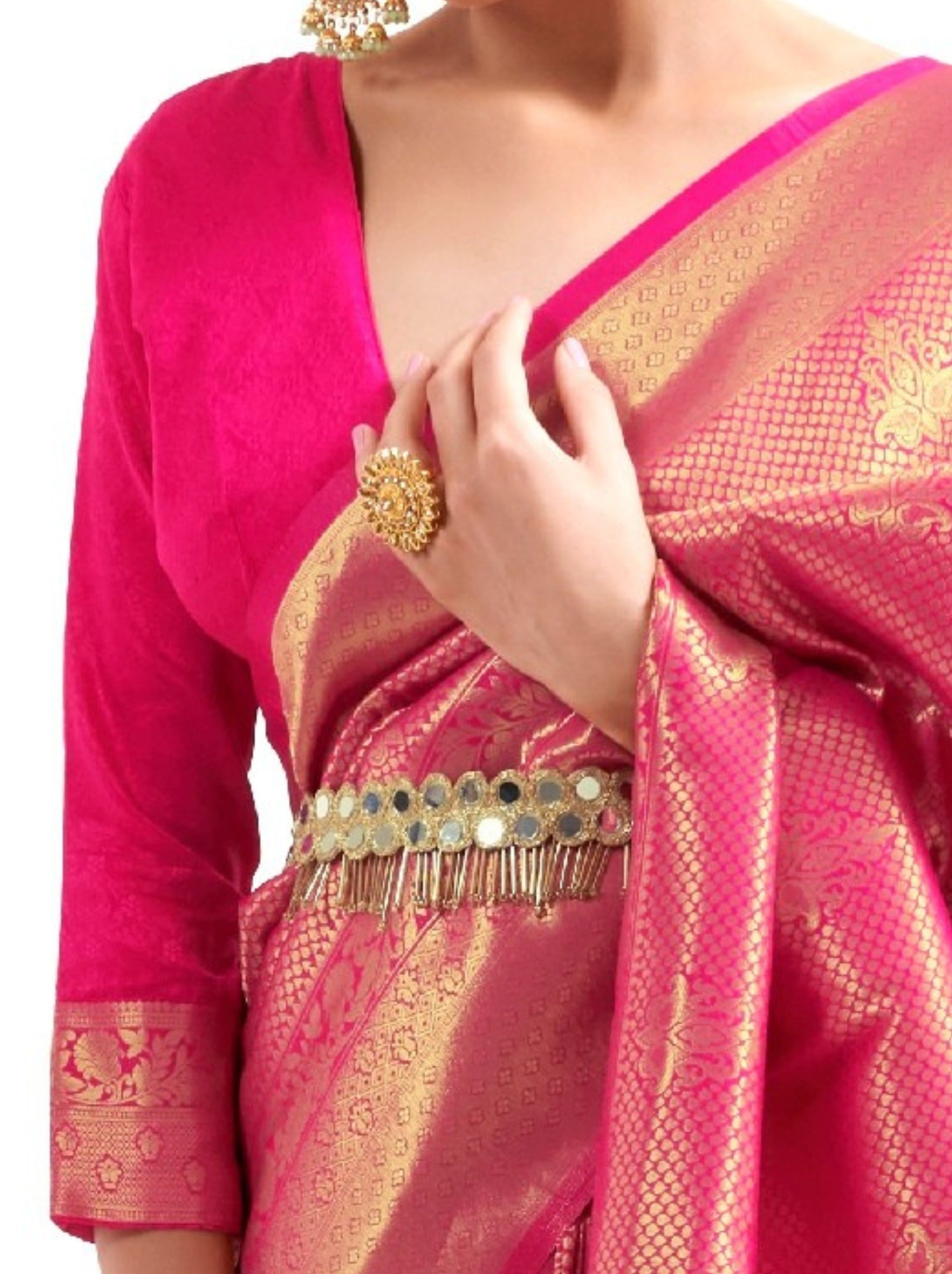 Cerise Pink Premium Kanjeevaram Silk Wedding Saree - TrendOye