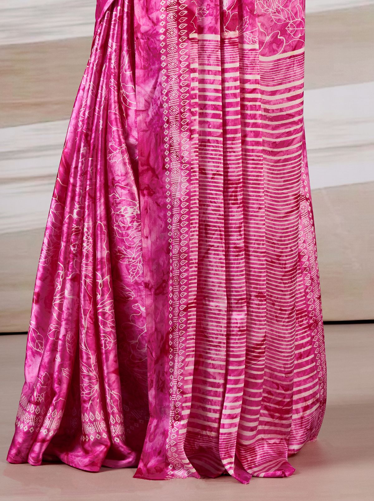 Hot Pink Premium Modal Satin Silk Saree - TrendOye