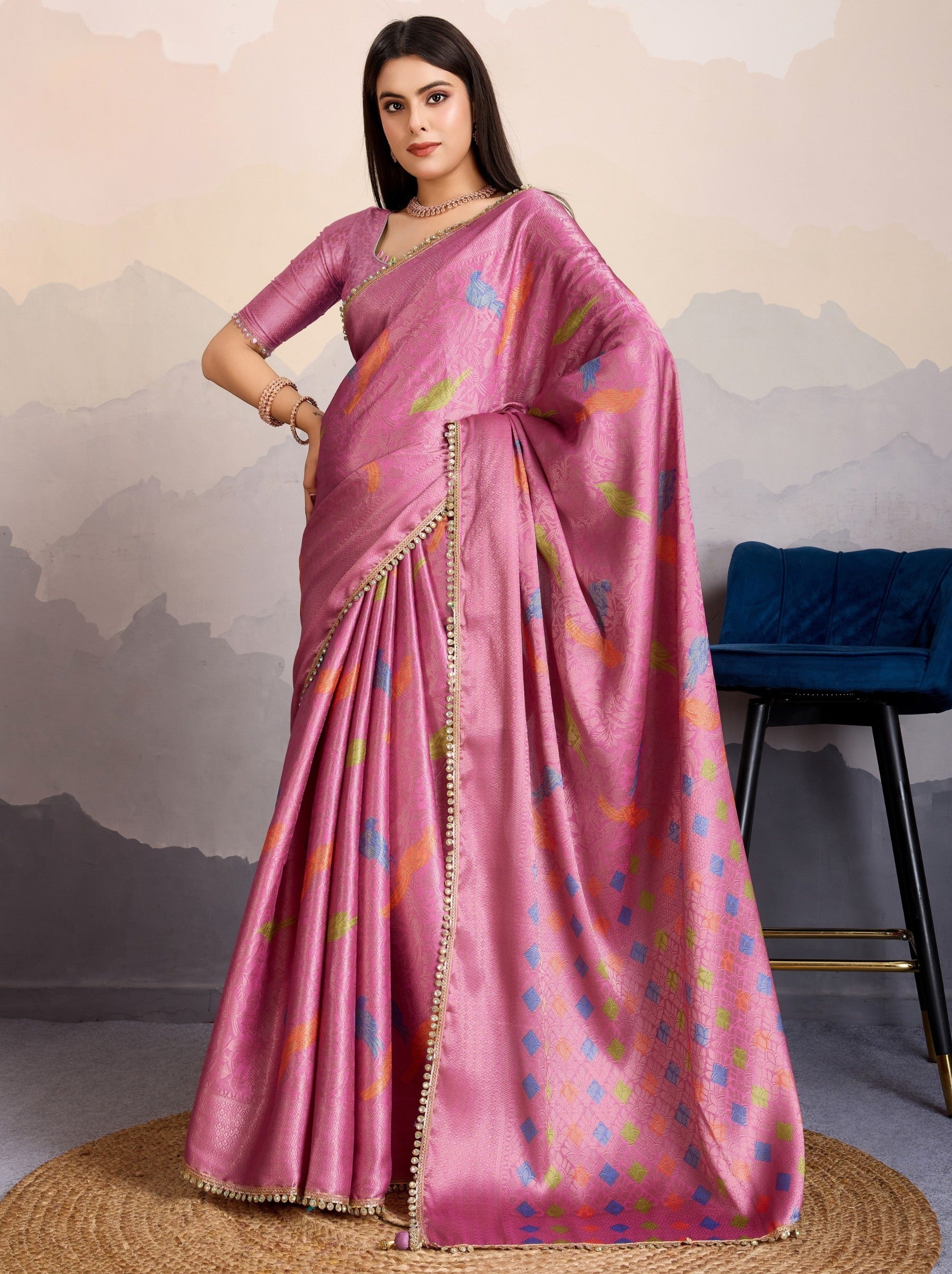 Wild Orchid Pink Premium Mysore Silk Designer Saree - TrendOye