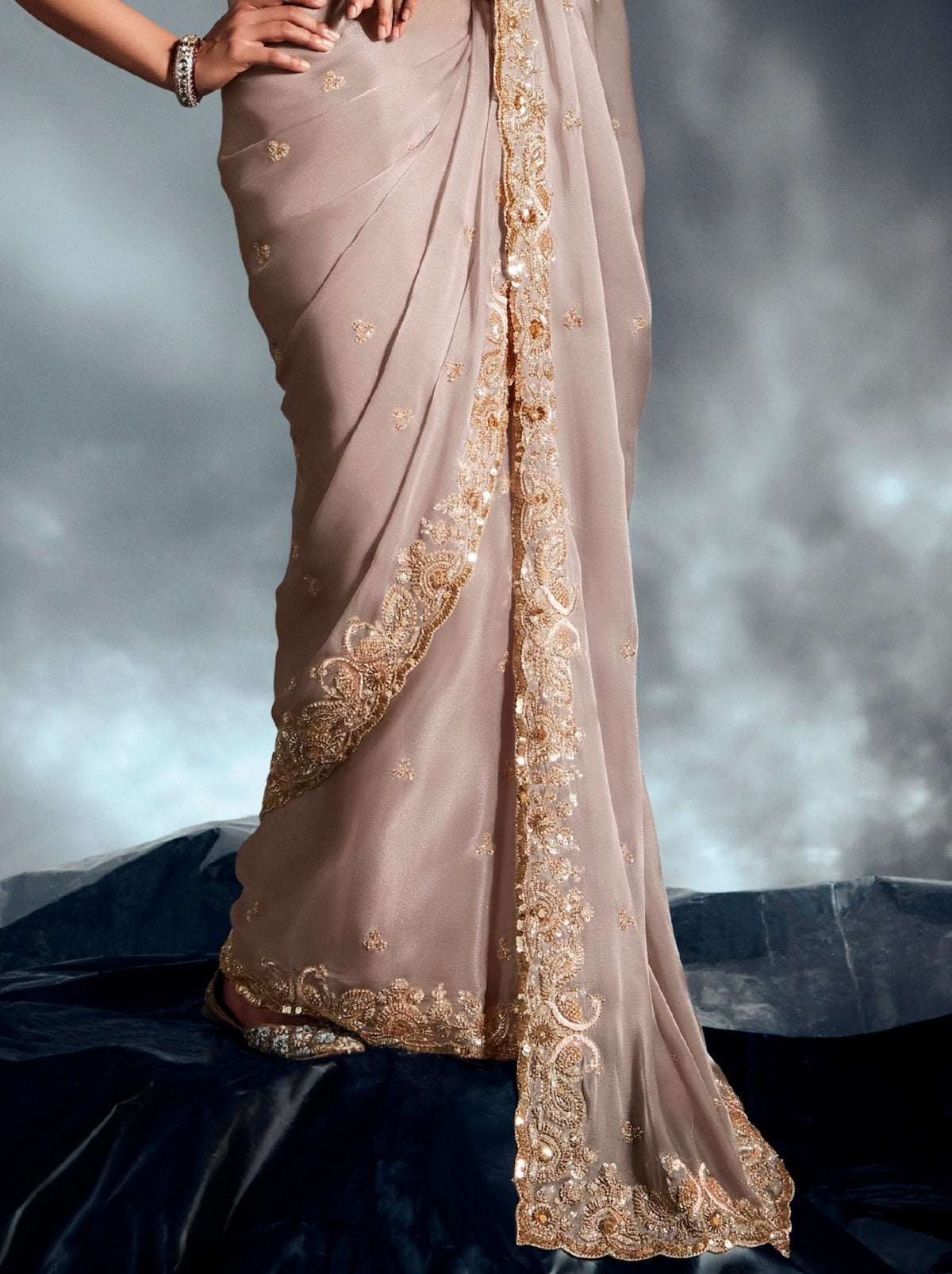 Lavender Pink Tissue Organza Wedding Saree With Blouse Piece