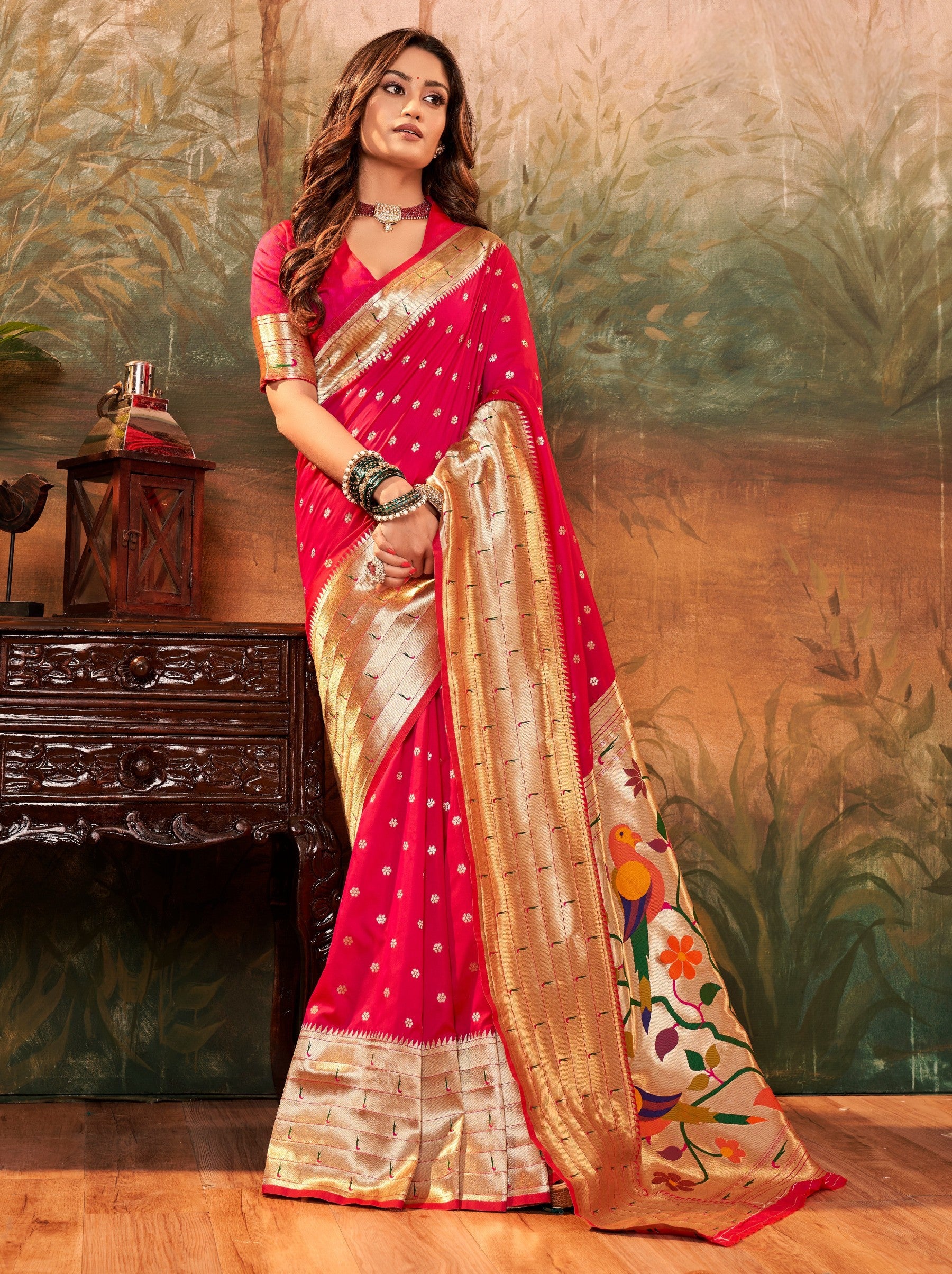 Ruby Pink Gorgeous Paithani Silk Wedding Saree - TrendOye